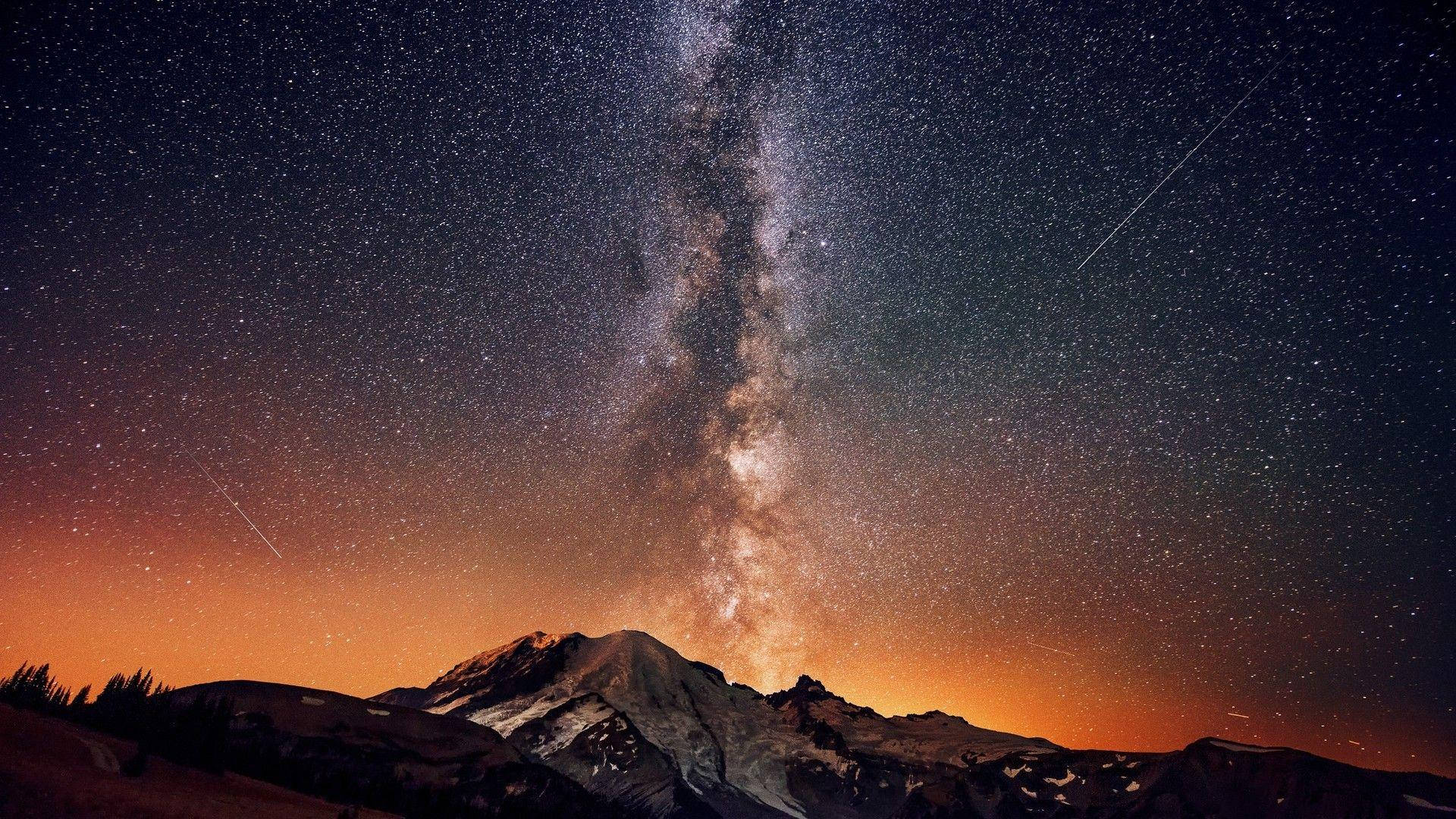 Tangerine Horizon Of The Milky Way Background