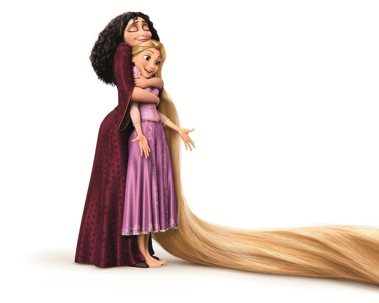 Tangled Mother Gothel Hugging Rapunzel Background
