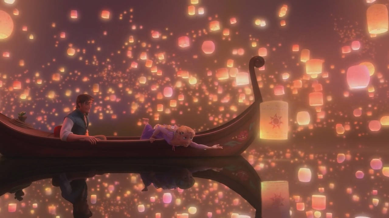 Tangled Rapunzel & Flynn With Lanterns Background
