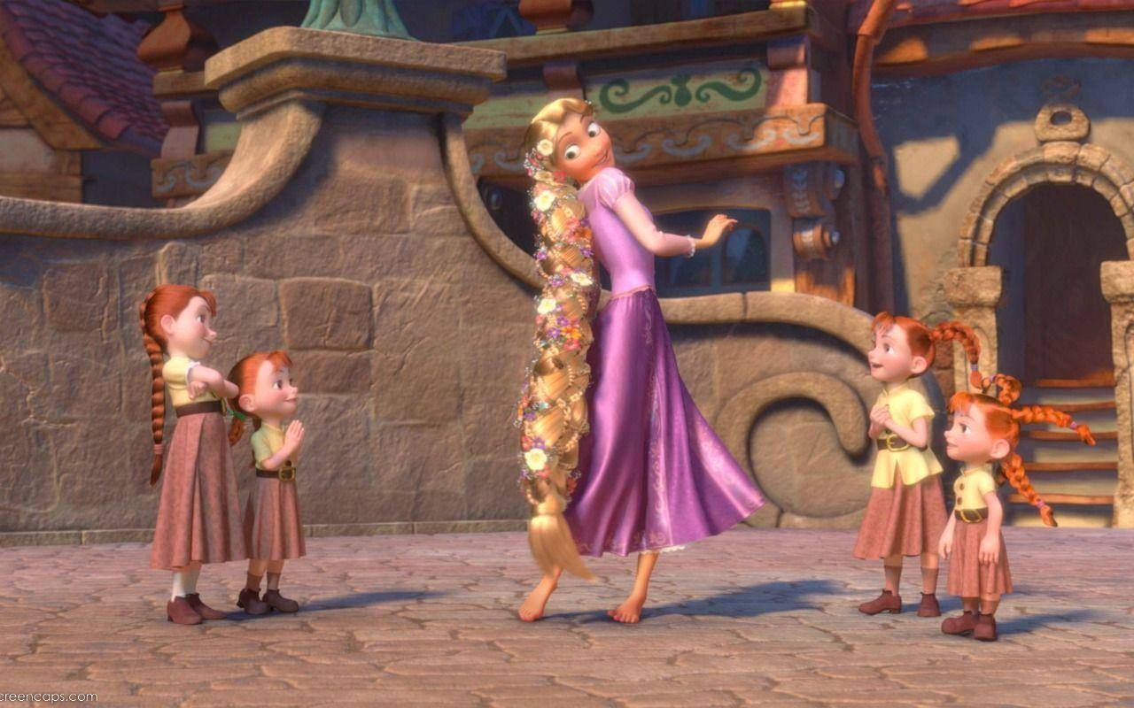 Tangled Rapunzel Playing With Kids Background