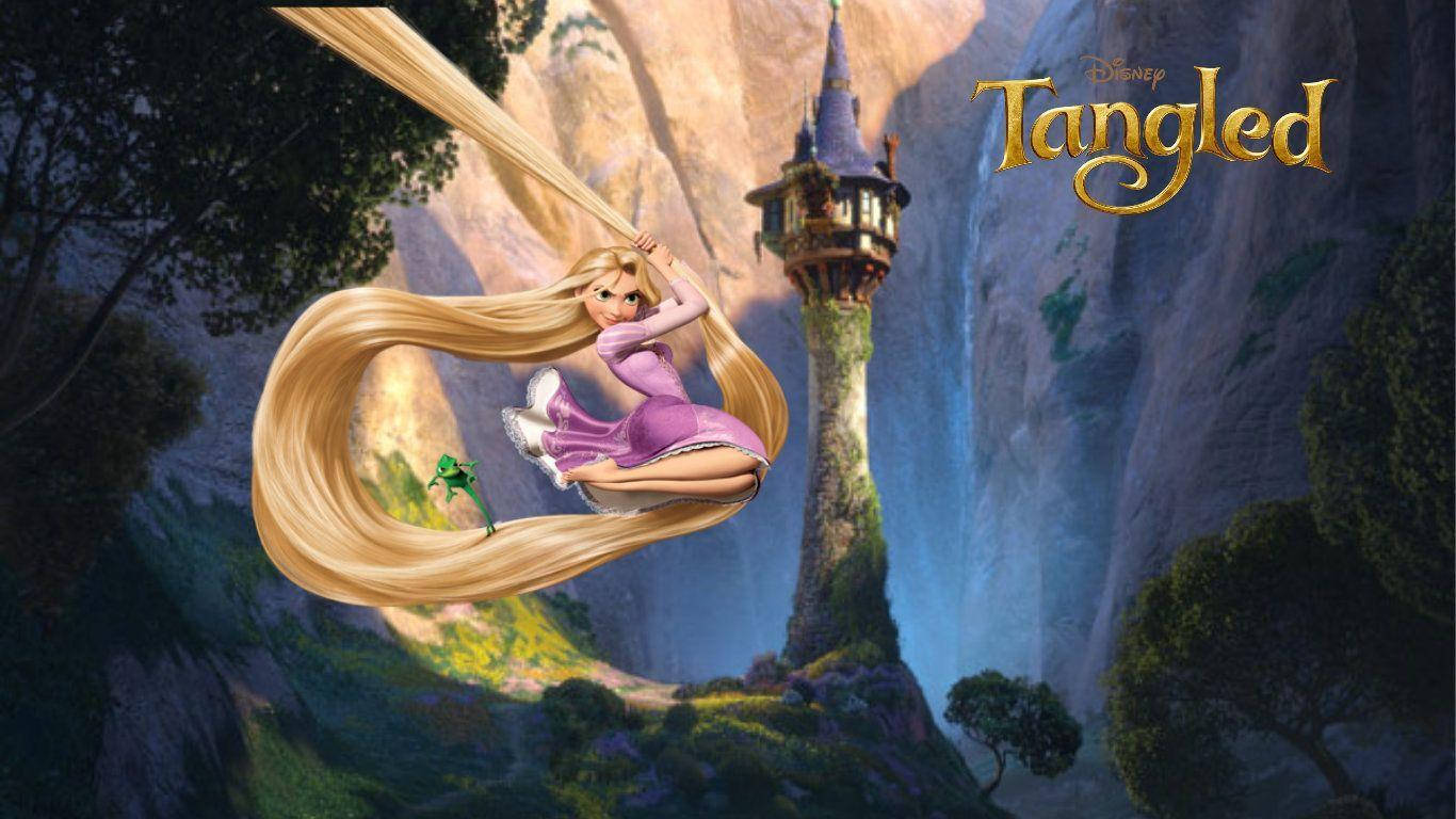 Tangled Rapunzel Swinging With Hair Background