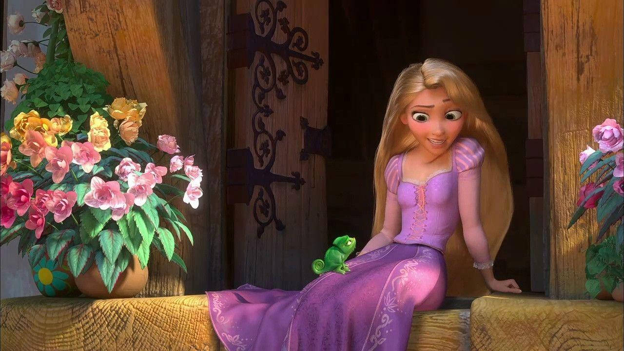 Tangled Rapunzel With Pascal Background