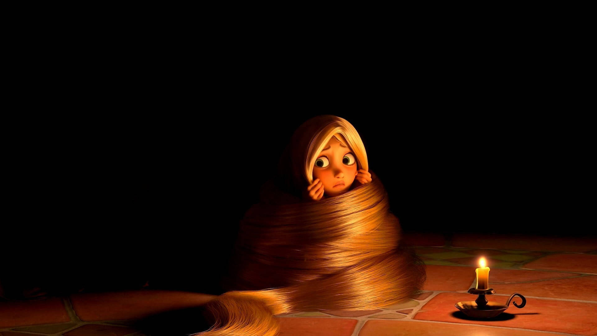 Tangled Young Rapunzel Coiled Hair Background