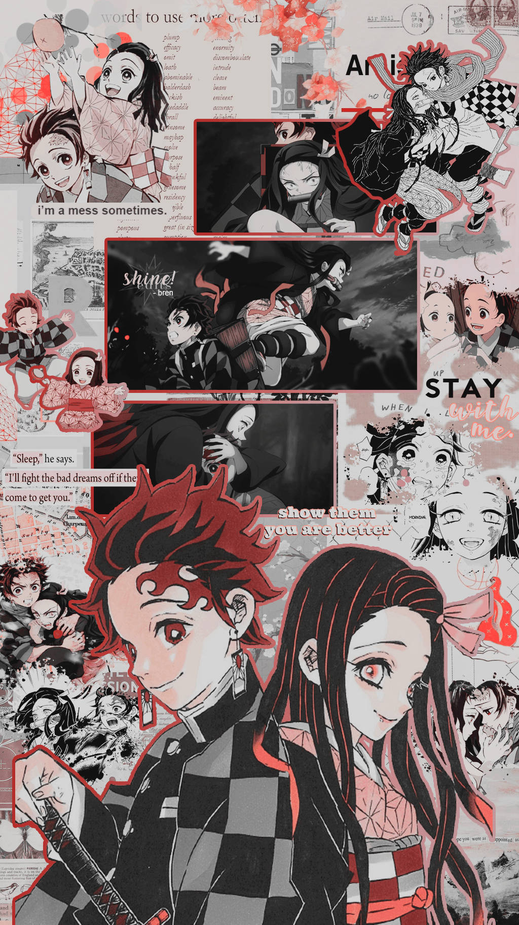 Tanjiro And Nezuko Aesthetic Collage Background