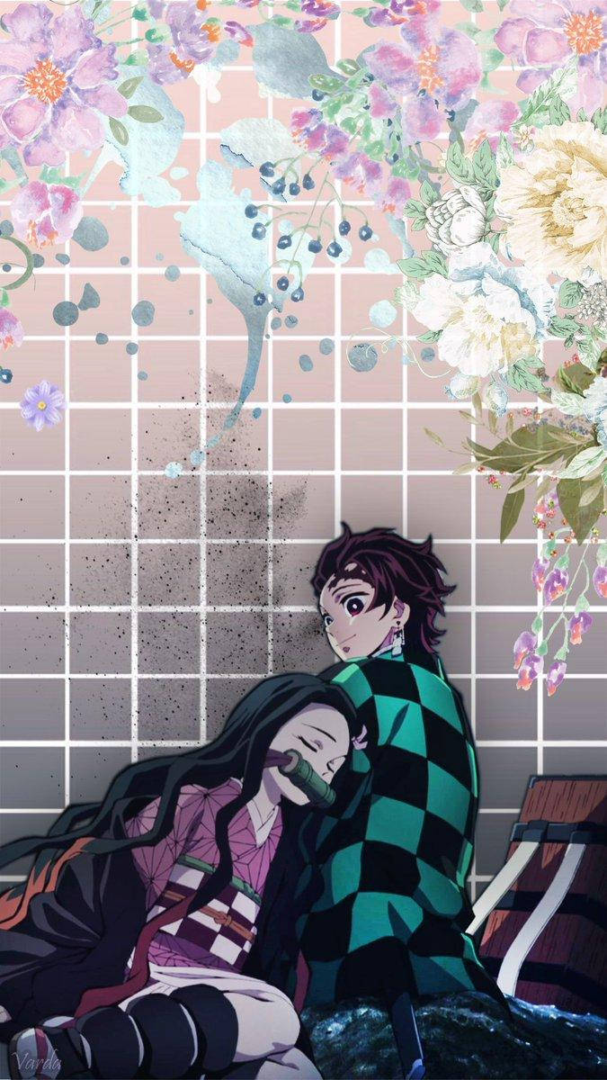 Tanjiro And Nezuko Flower Background Background