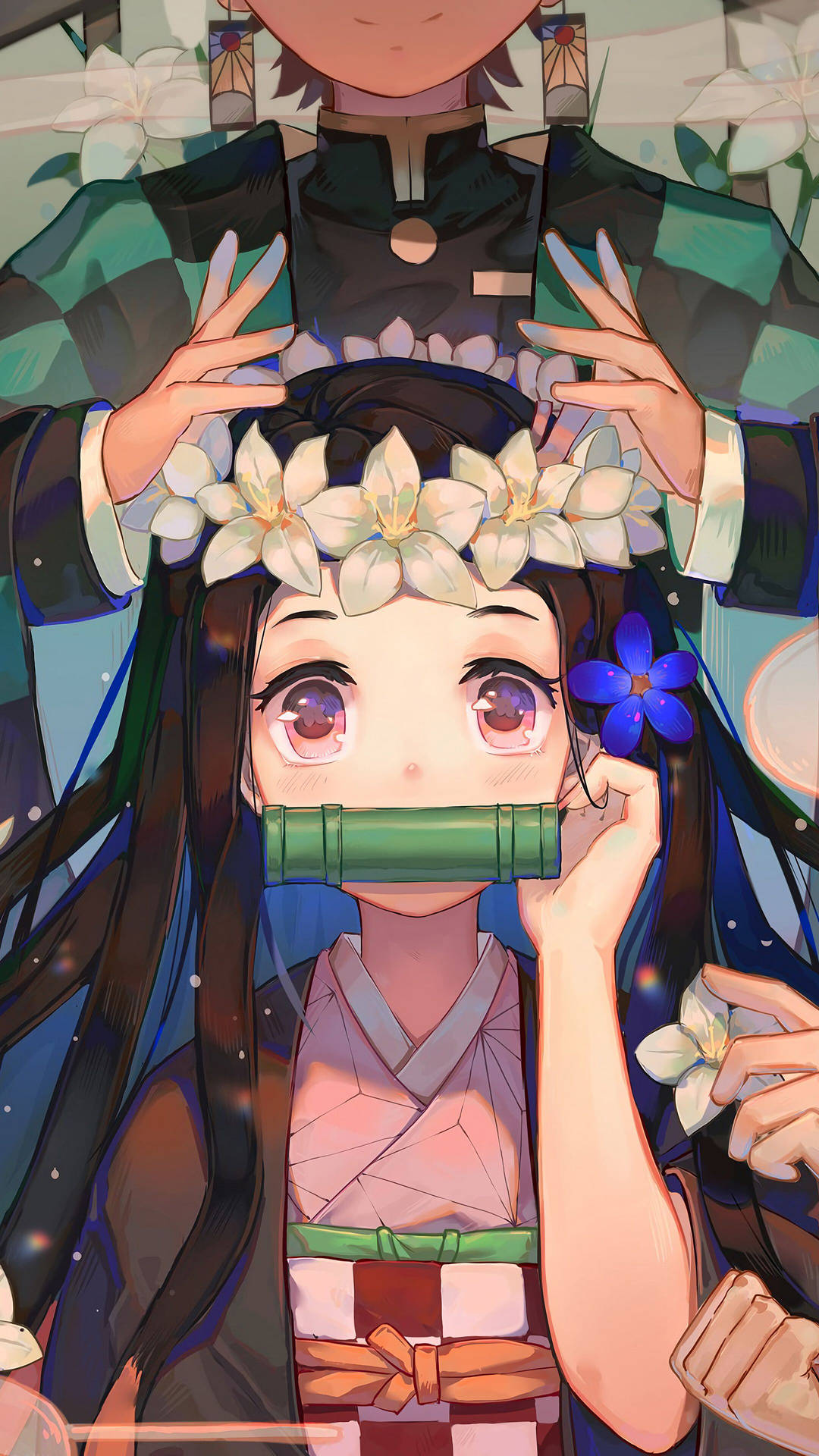 Tanjiro And Nezuko Flower Crown Background