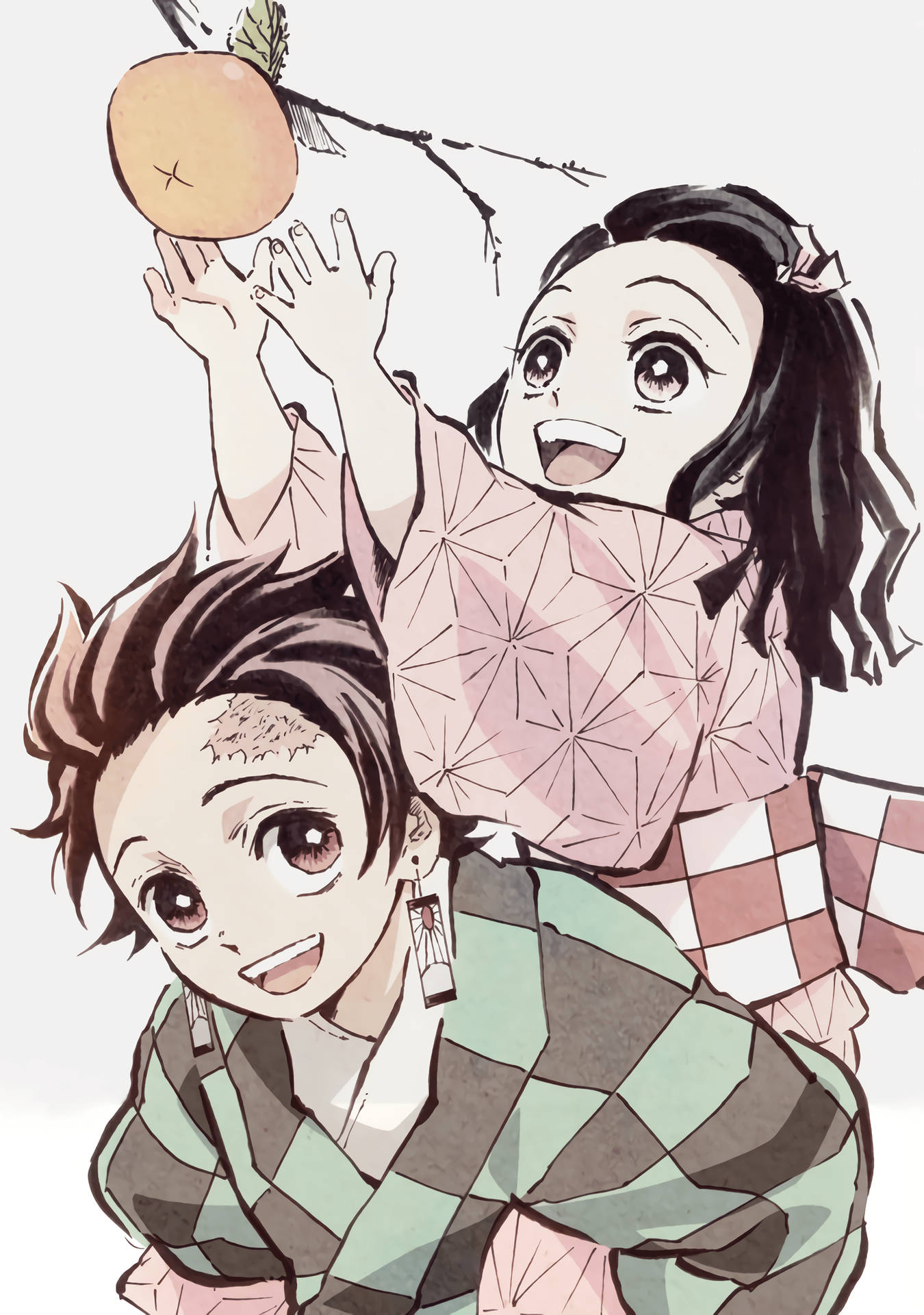Tanjiro And Nezuko Getting Fruit Background