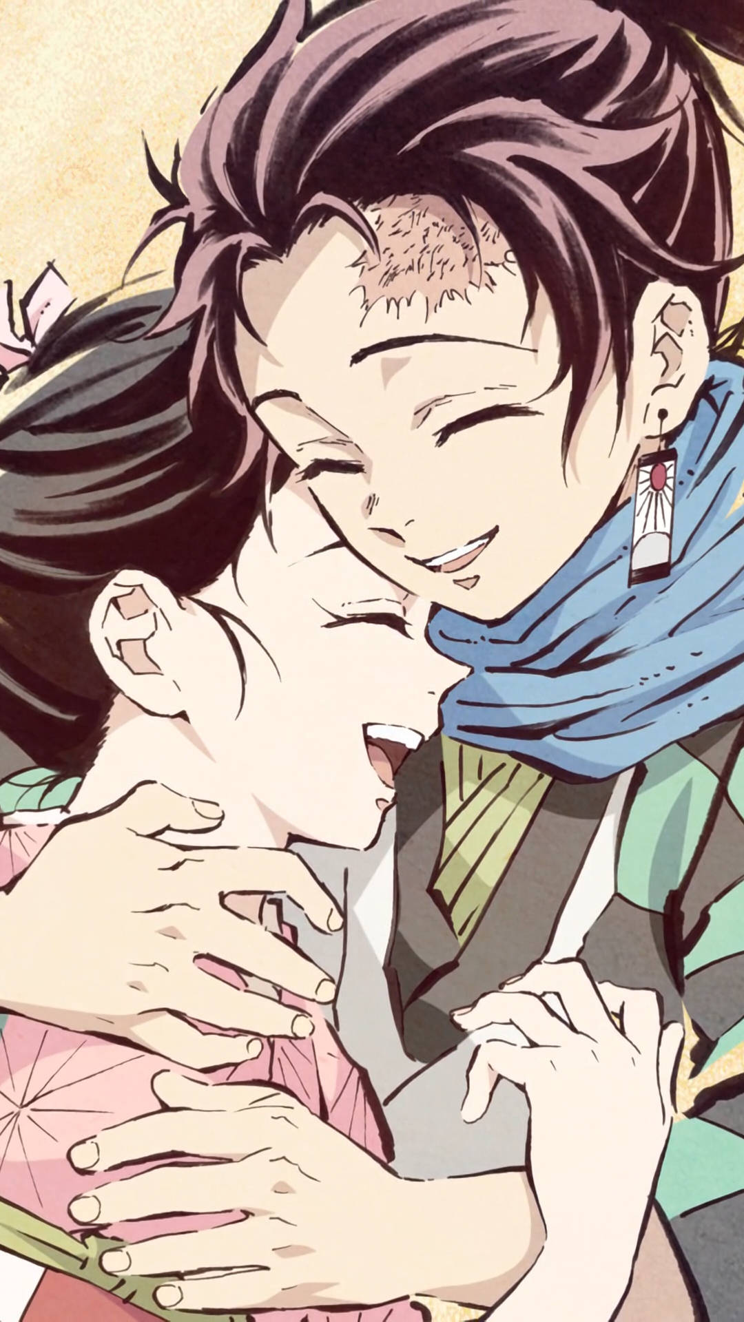 Tanjiro And Nezuko Happy Hug Background