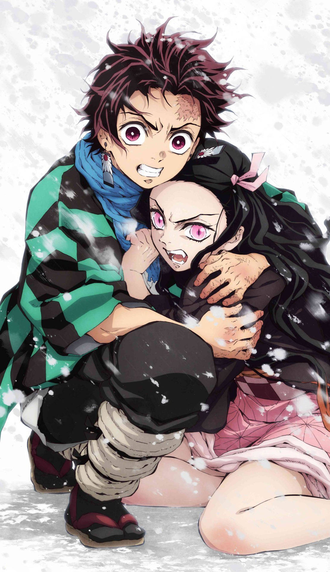 Tanjiro And Nezuko Protect Snow Background