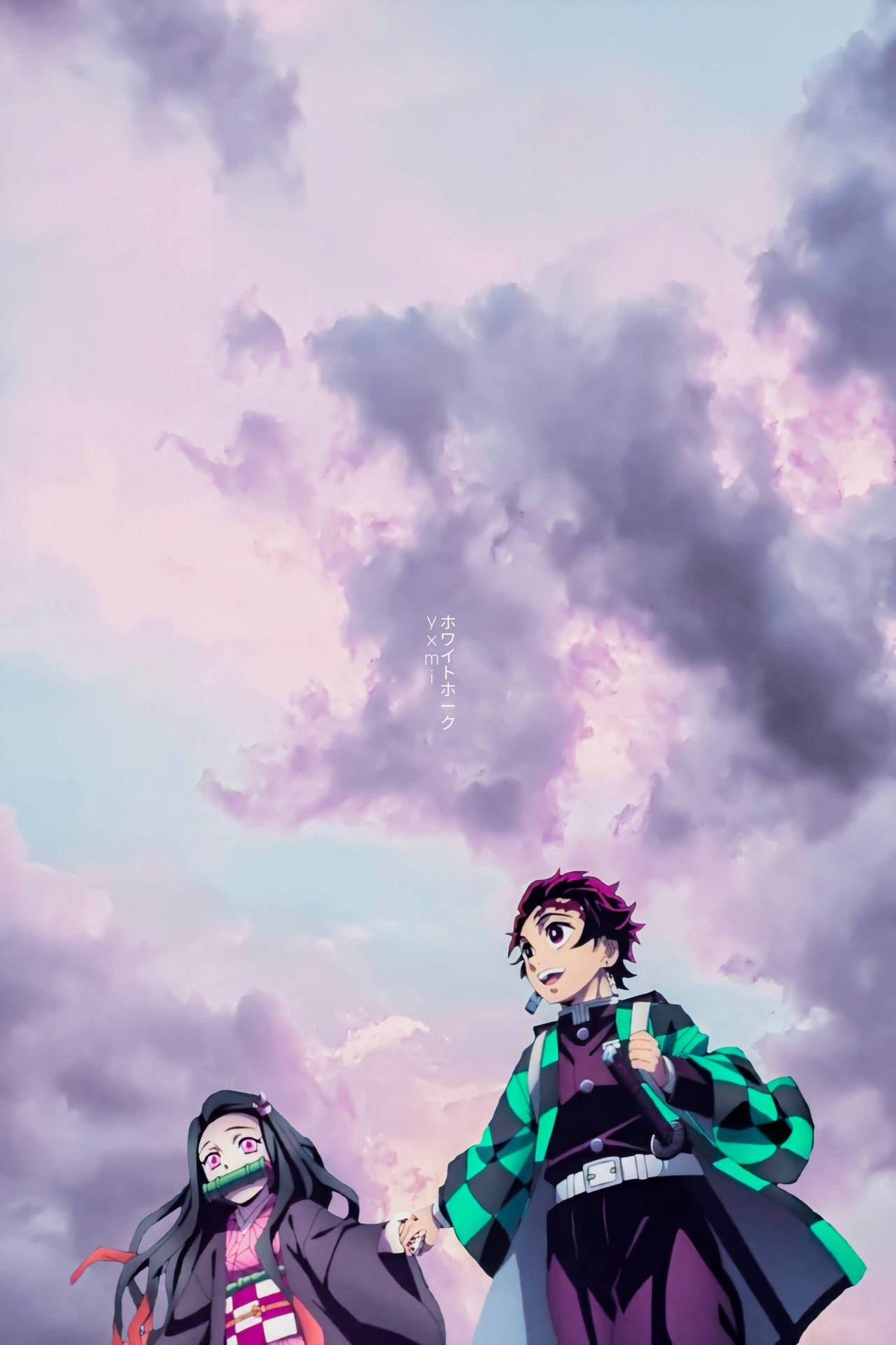 Tanjiro And Nezuko Under Cloudy Skies Background