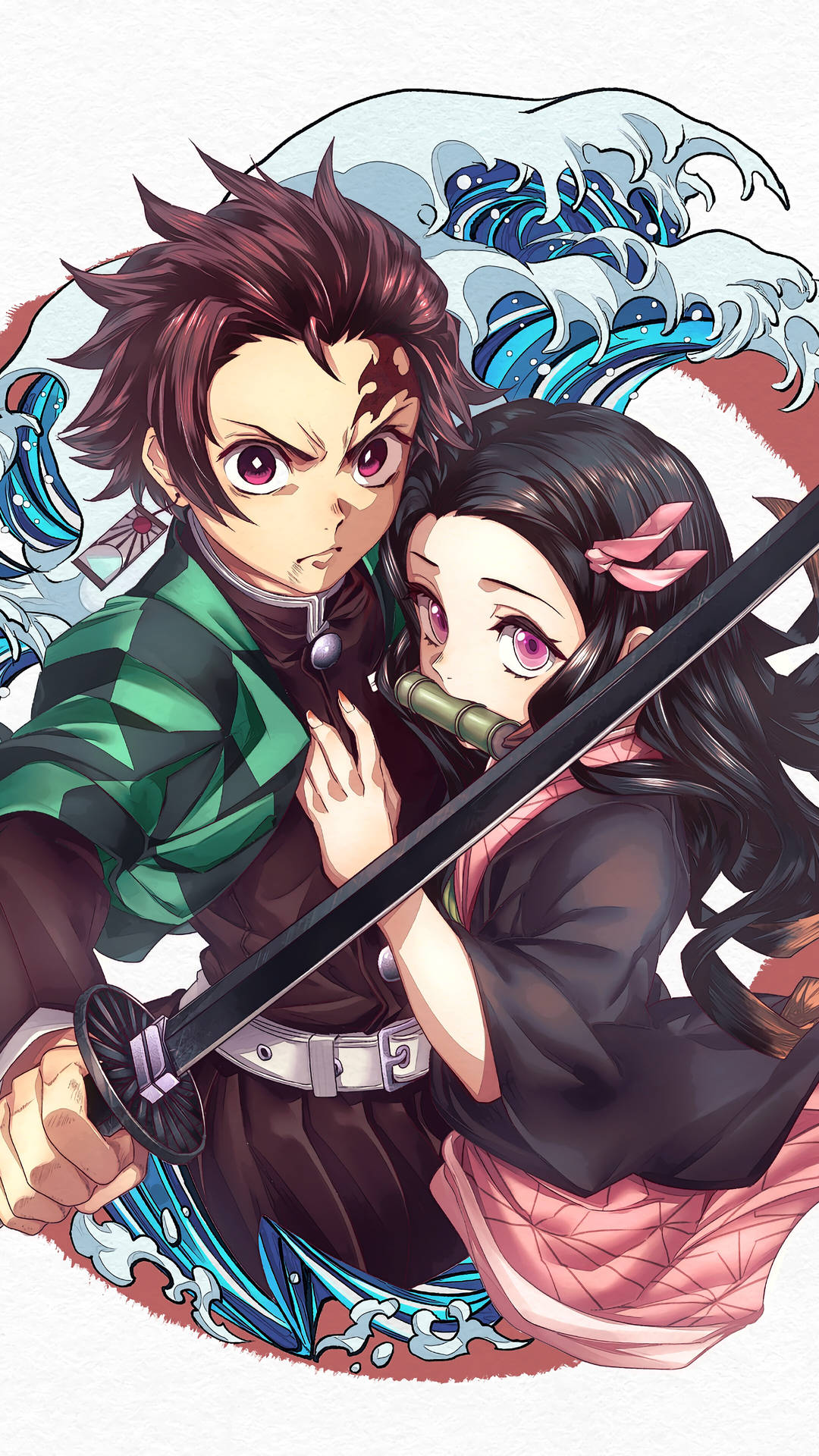 Tanjiro And Nezuko Water Wave Sword Background