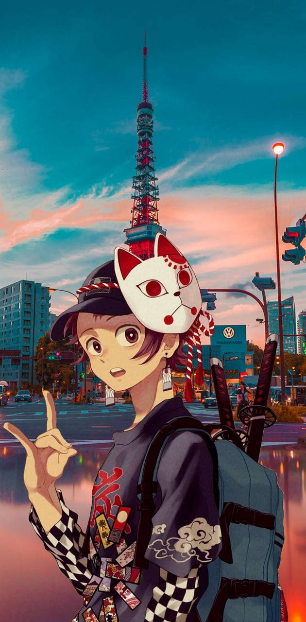 Tanjiro In The City Demon Slayer Pfp Background