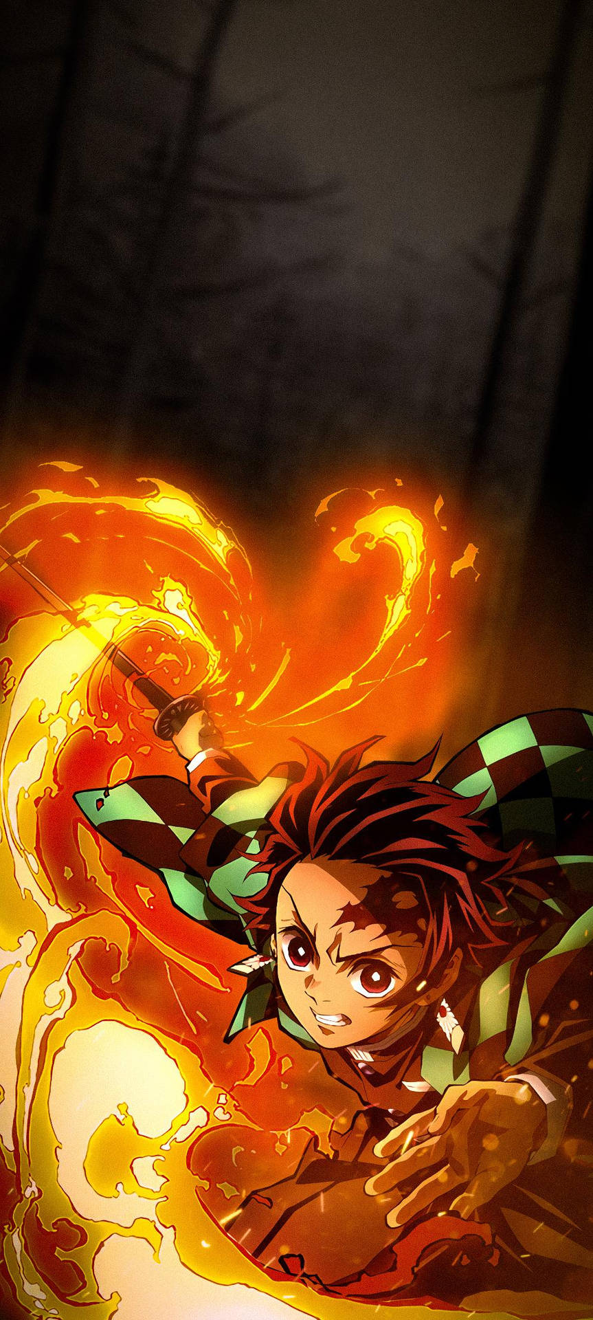Tanjiro On Fire Demon Slayer Iphone Background
