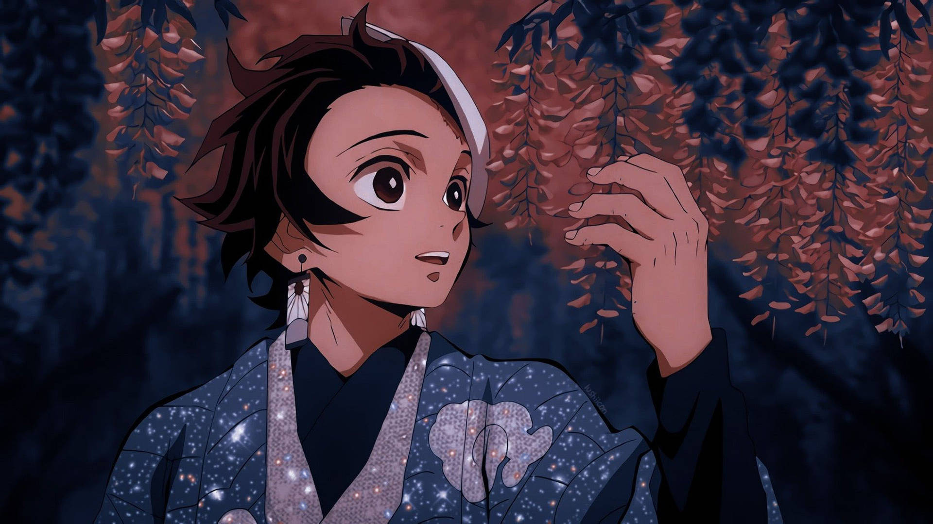 Tanjiro Pfp Glitzy Kimono Background