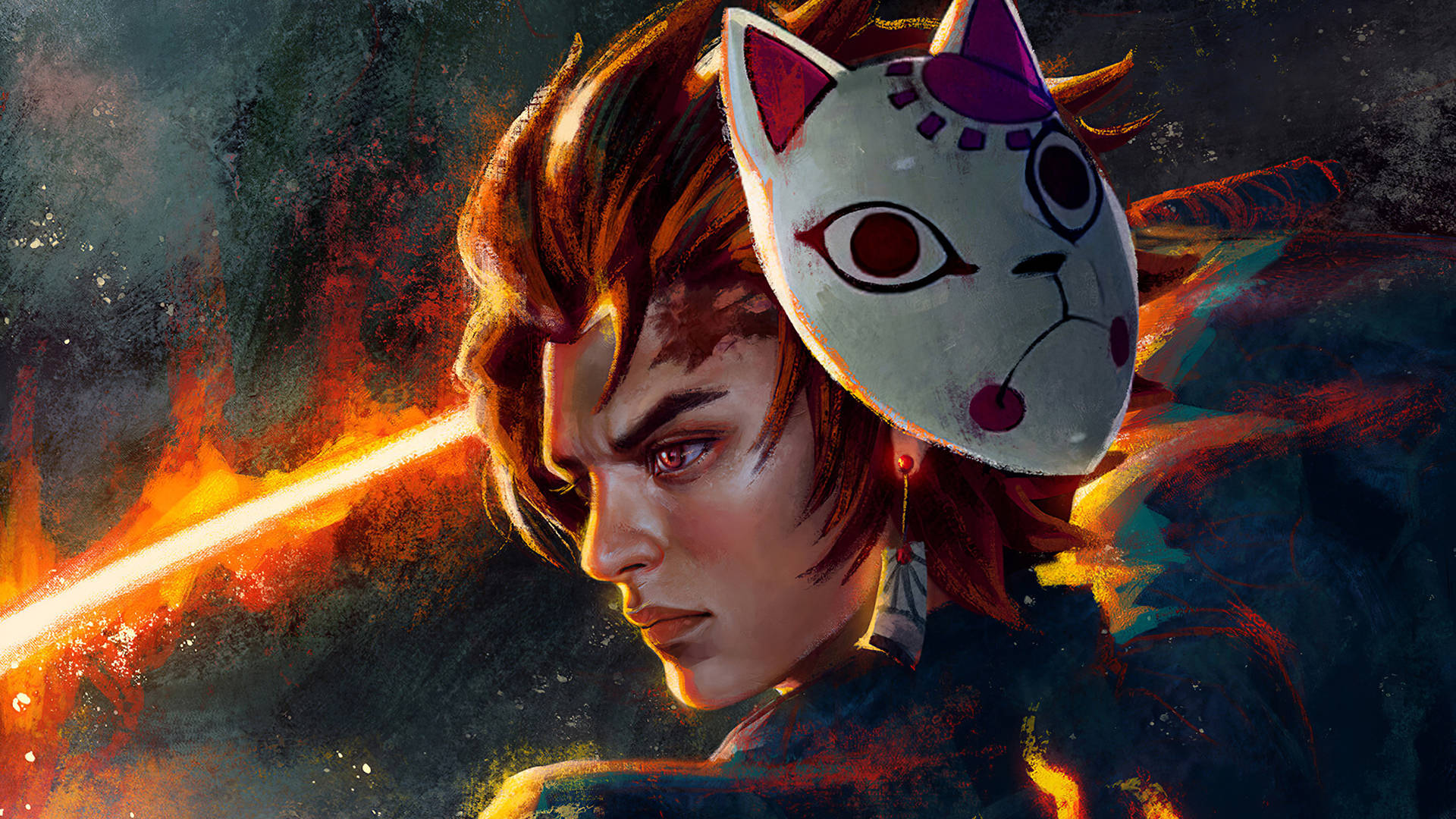 Tanjiro With Demon Slayer Mask Paint Art Background