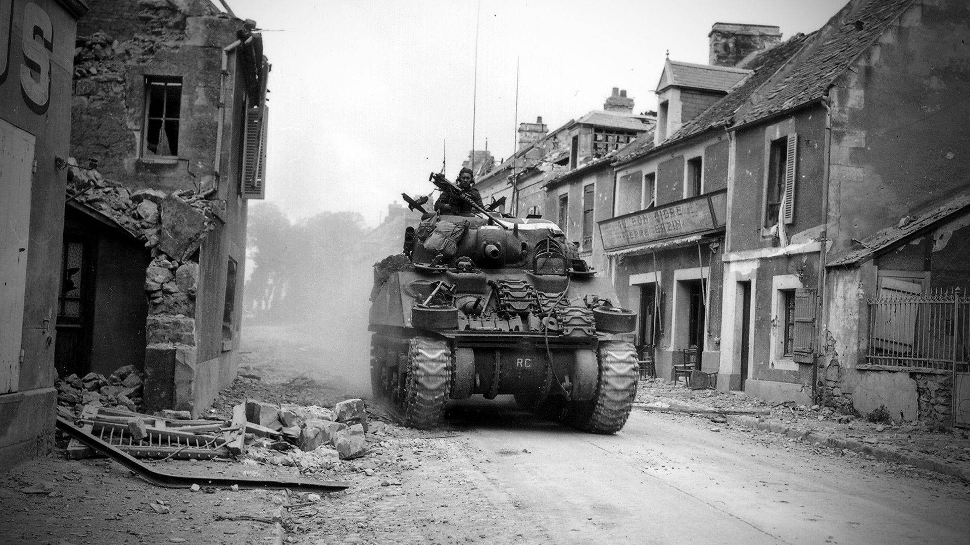 Tank In Ruined Town Background