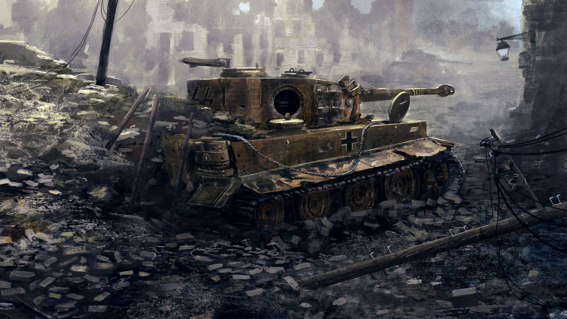 Tank In Ruins Background