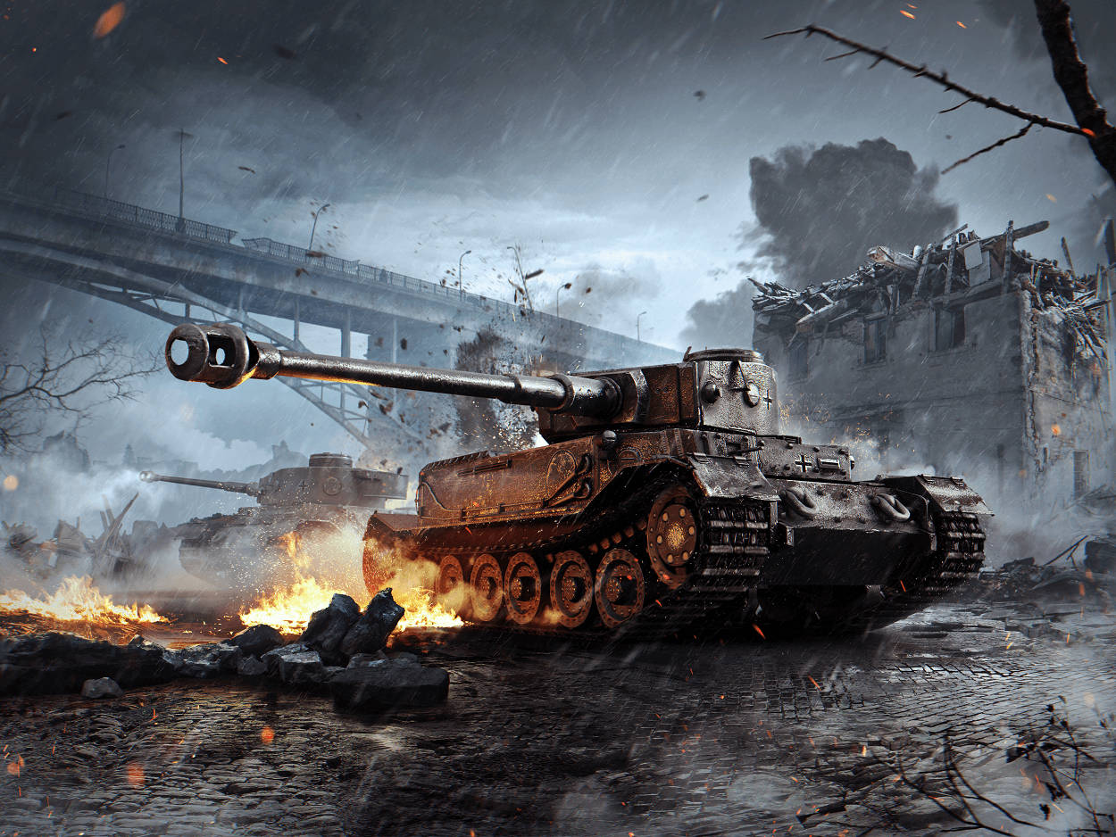 Tank In Urban Battlefield Background