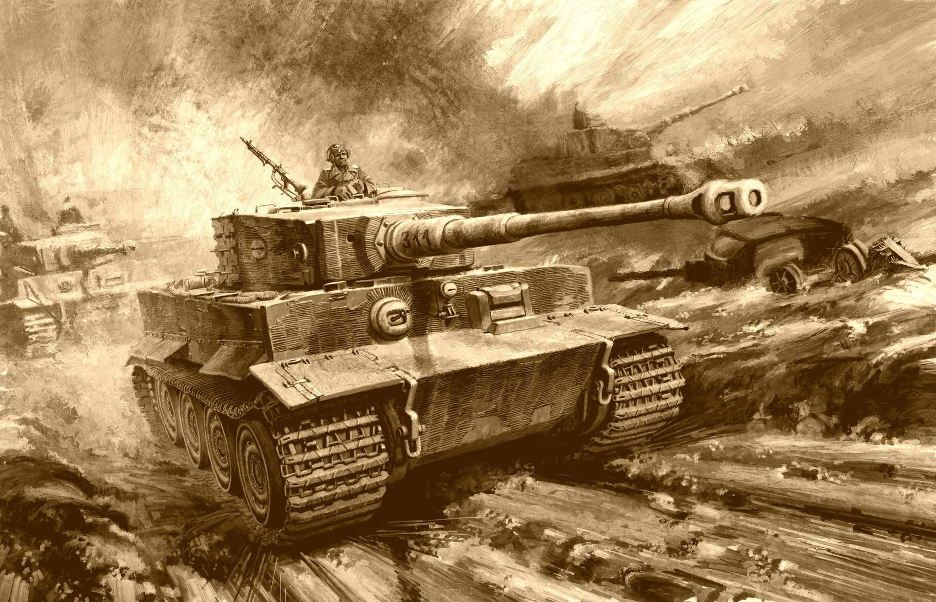 Tank Monochrome Sepia Illustration Background