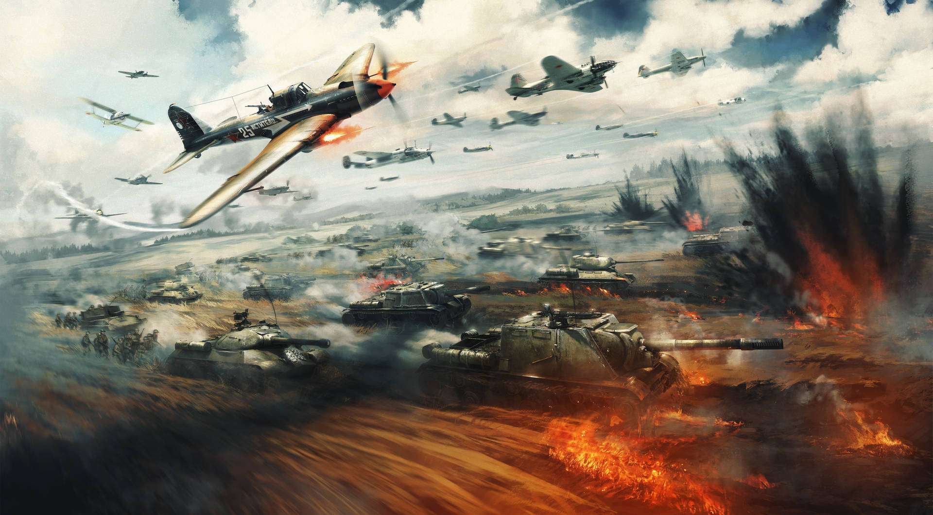 Tanks And Aircrafts United In War Background