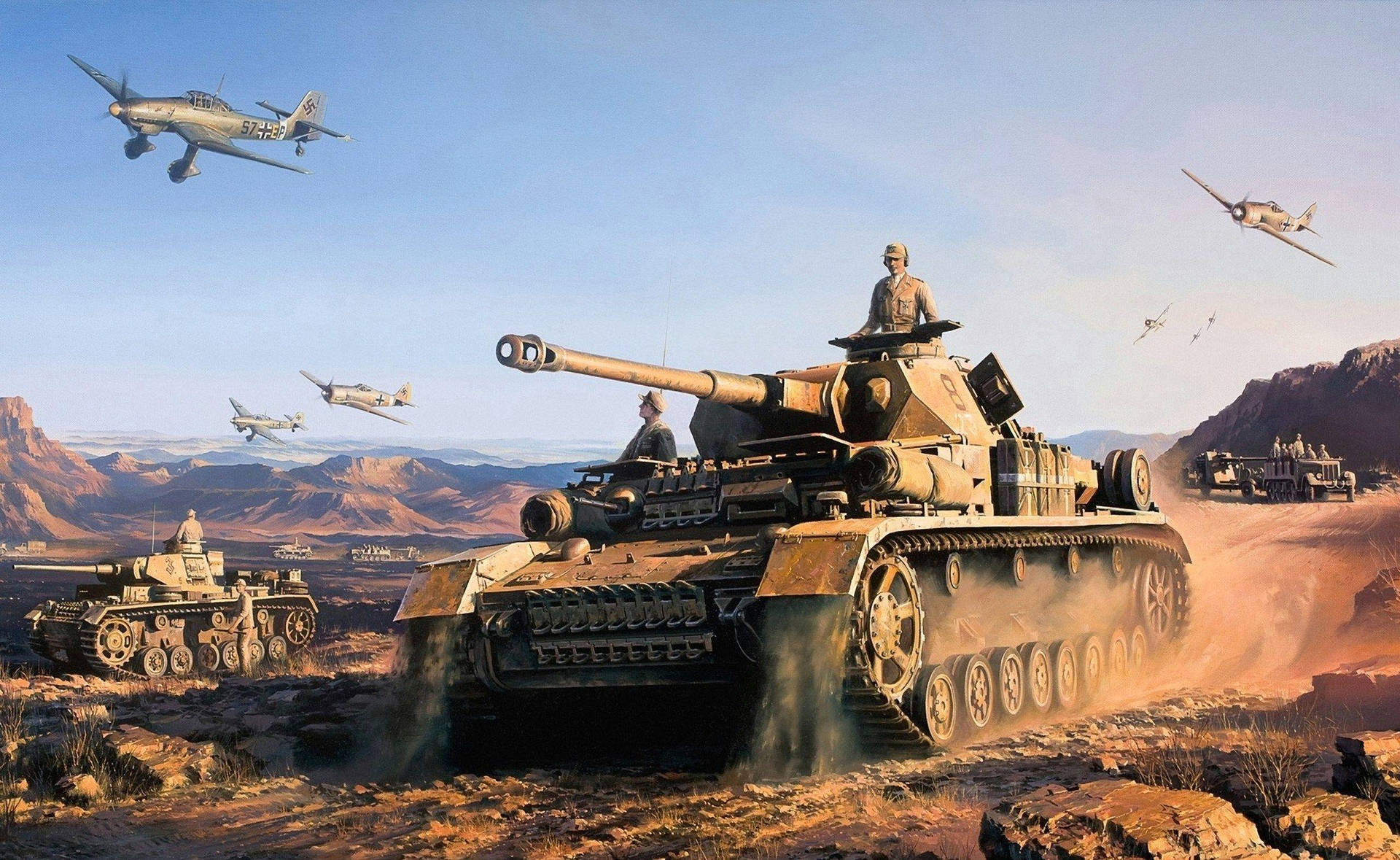 Tanks And Fighter Planes Background