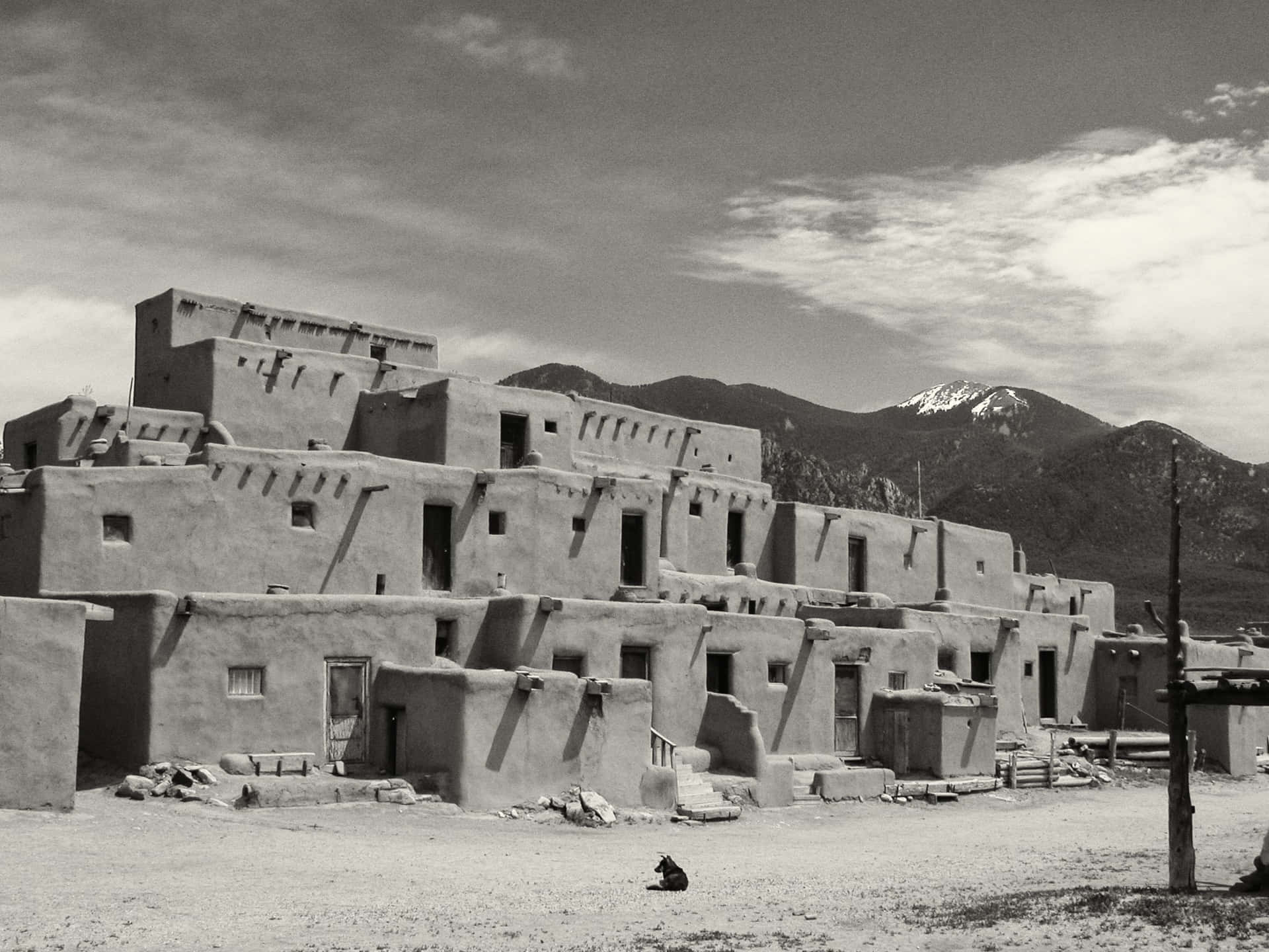 Taos Pueblo In Black And White
