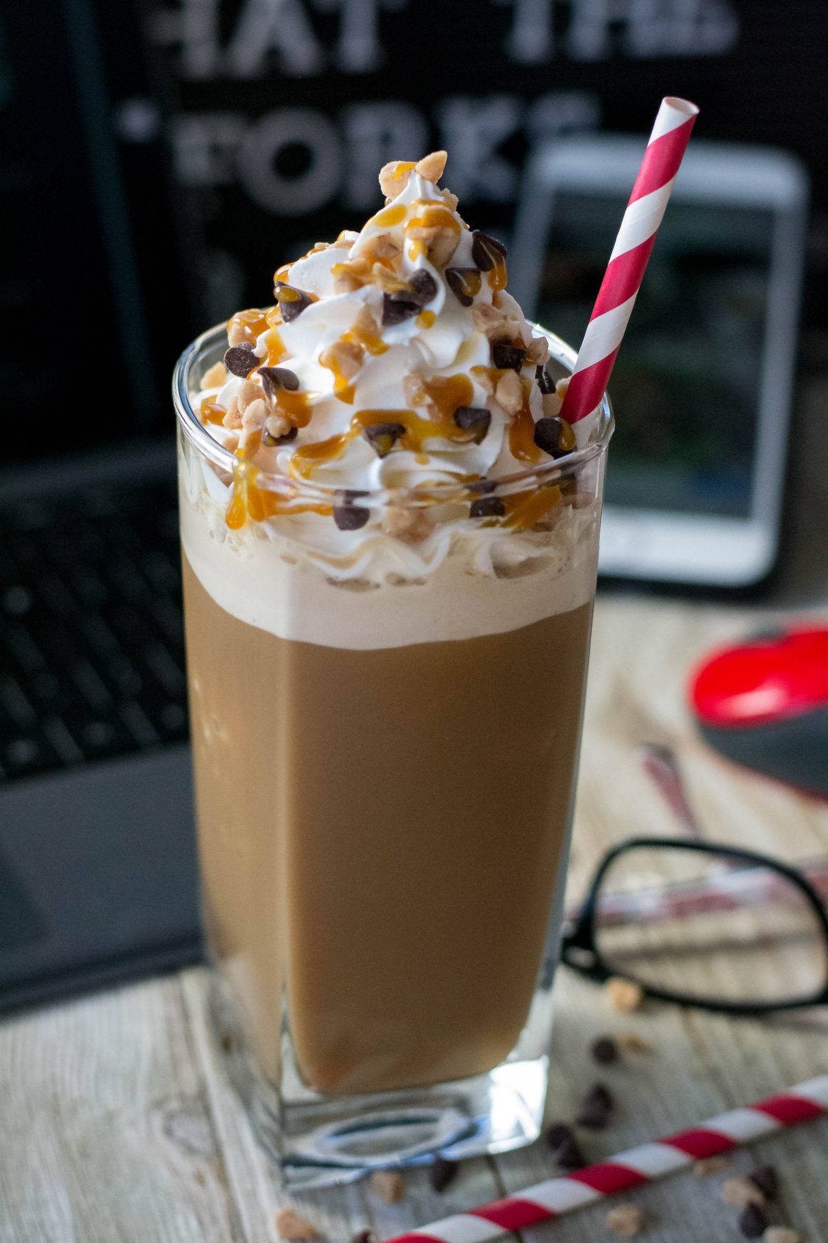 Tasty Coffee Milkshake With Laptop Background