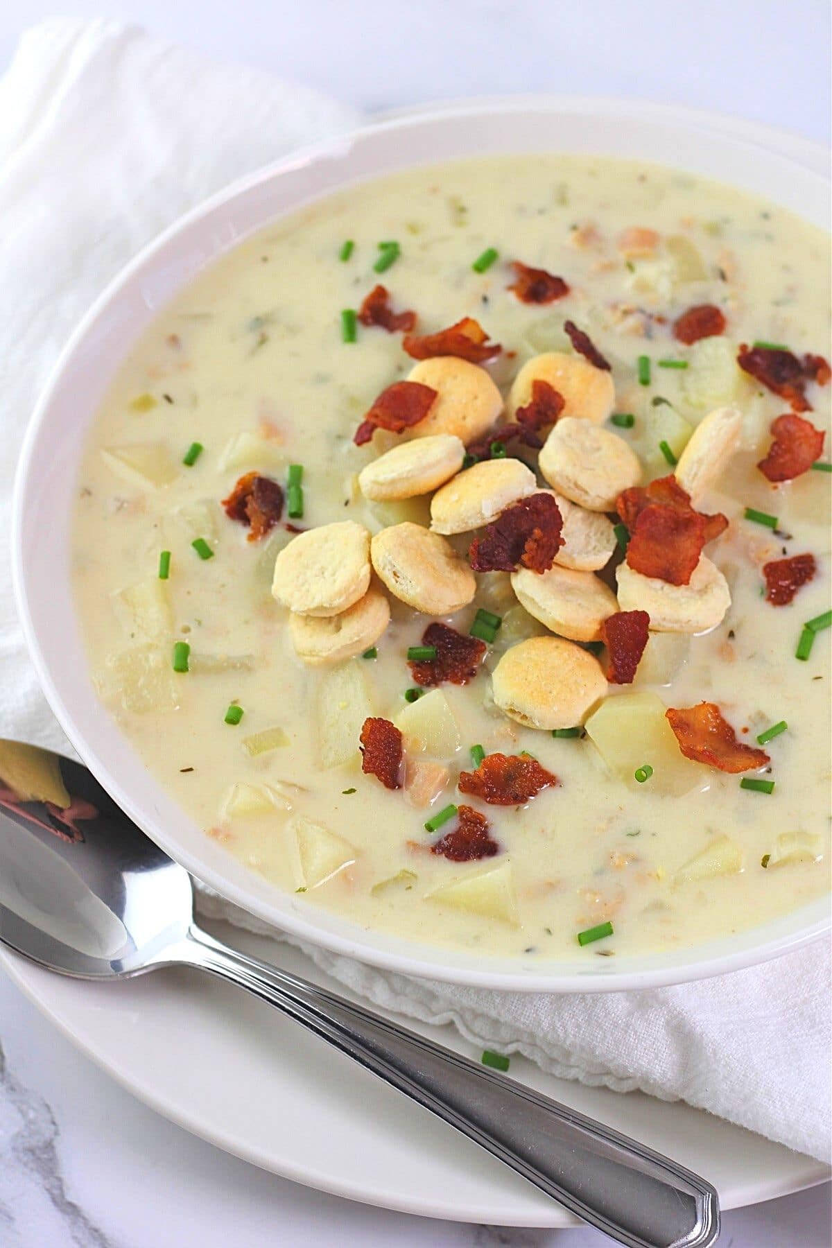 Tasty New England Clam Chowder Soup Background