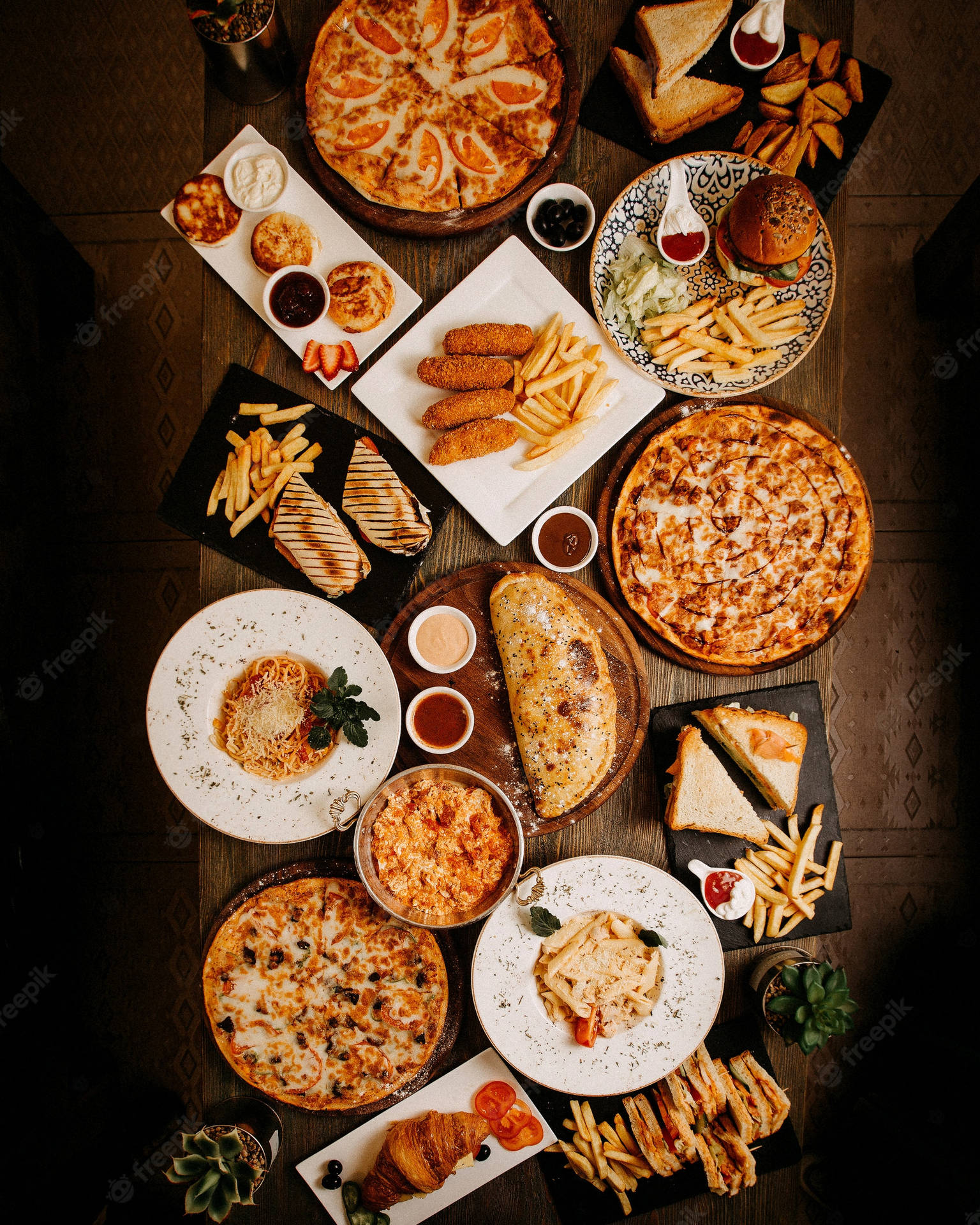 Tasty Pizzas And Other Food Background