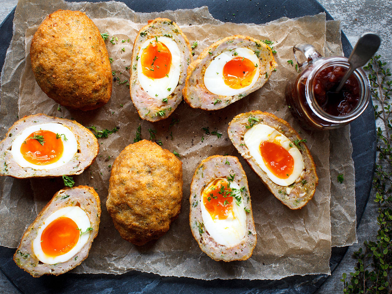 Tasty Traditional British Scotch Eggs Background