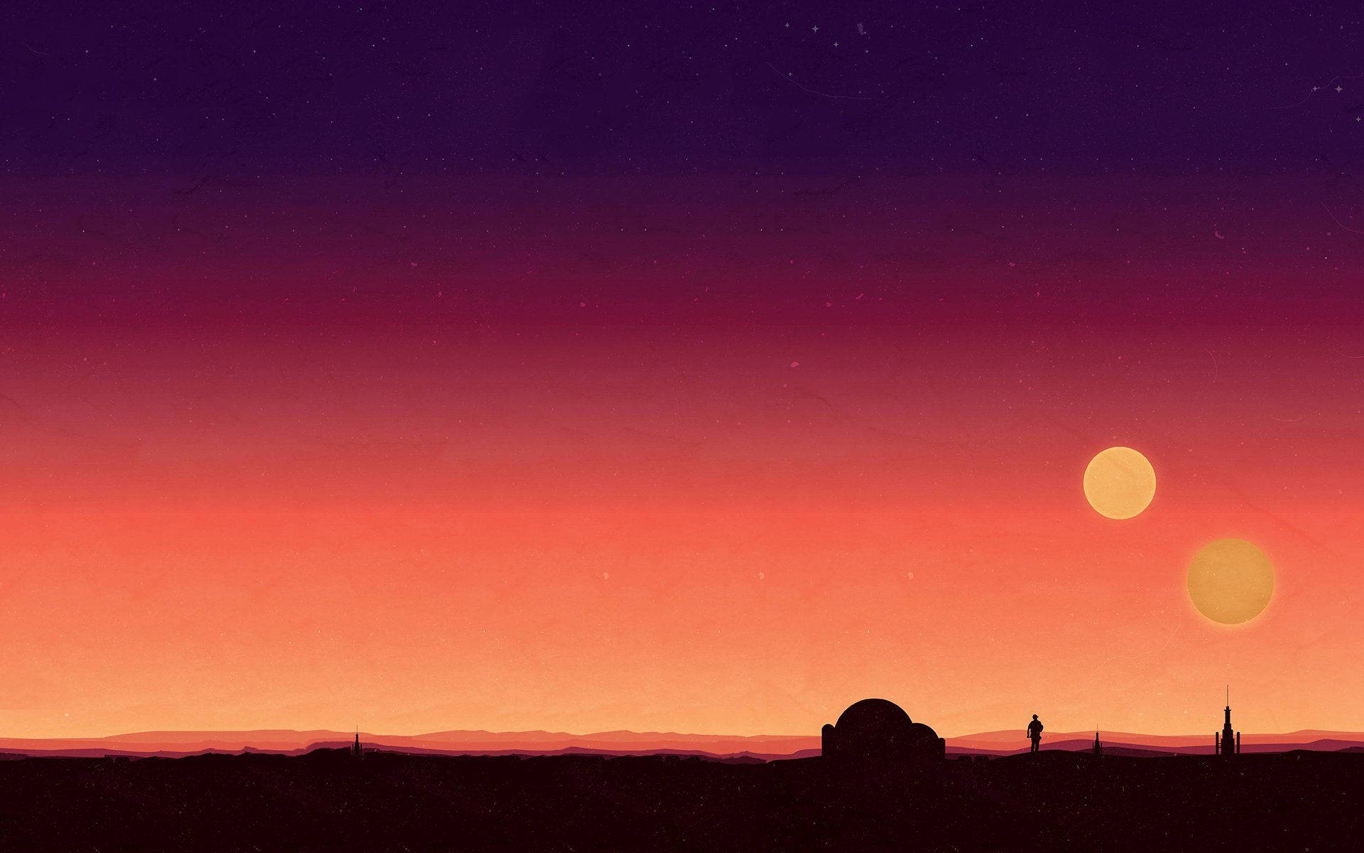 Tatooine Sunset In Star Wars Landscape Background