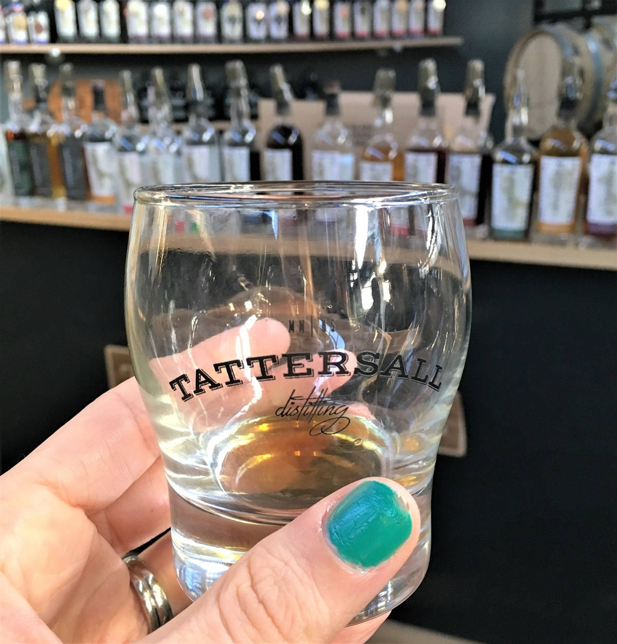 Tattersall Distilling Signature Shot Glass Background