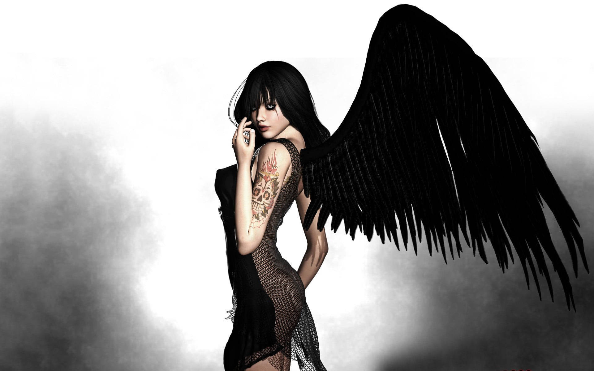 Tattoo Lady Black Angel Wings Background