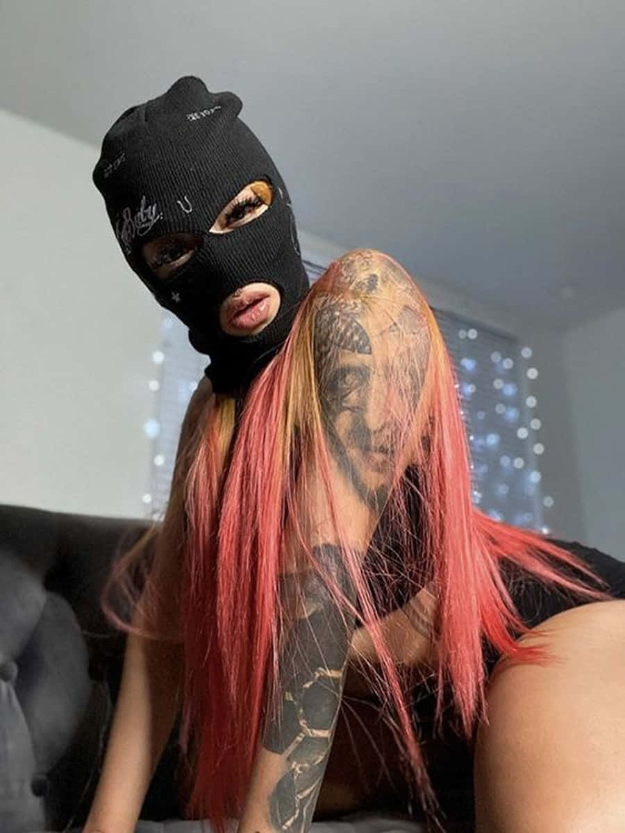 Tattooed Black Ski Mask Girl Background