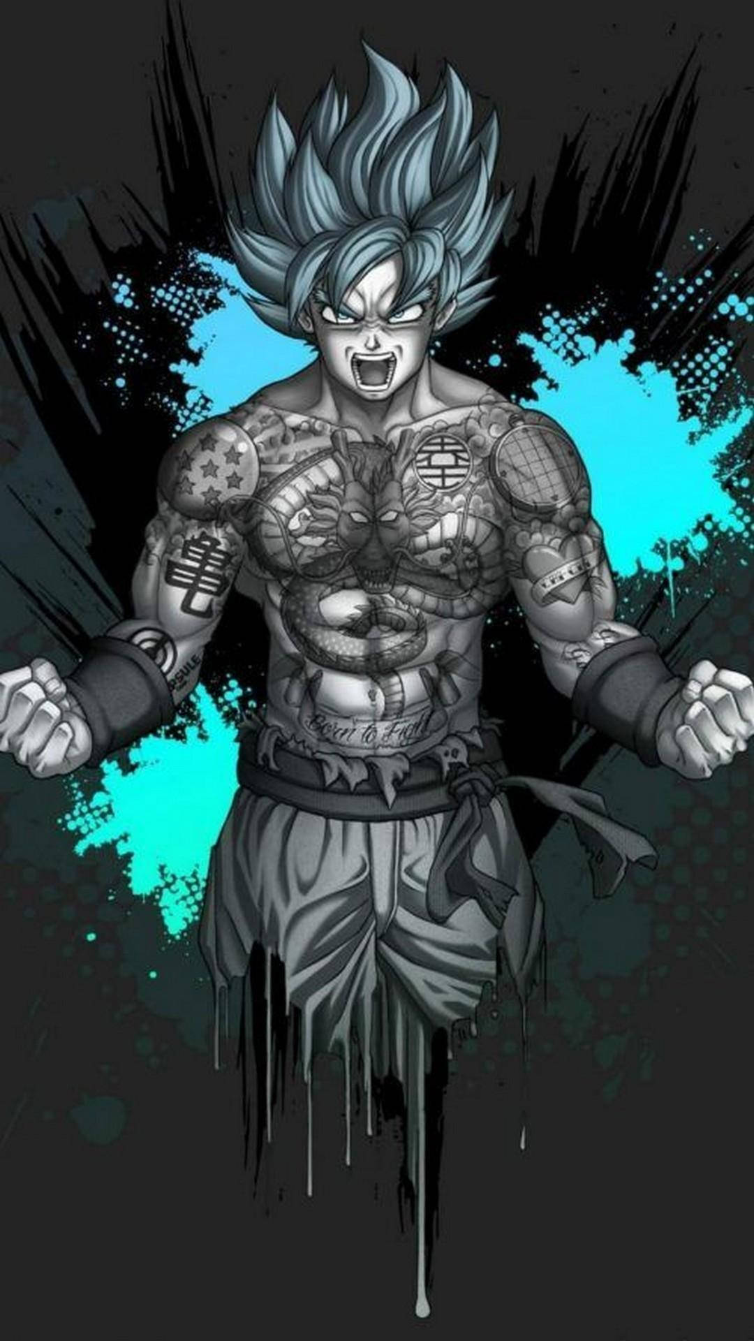 Tattooed Body Of Black Goku Phone Background