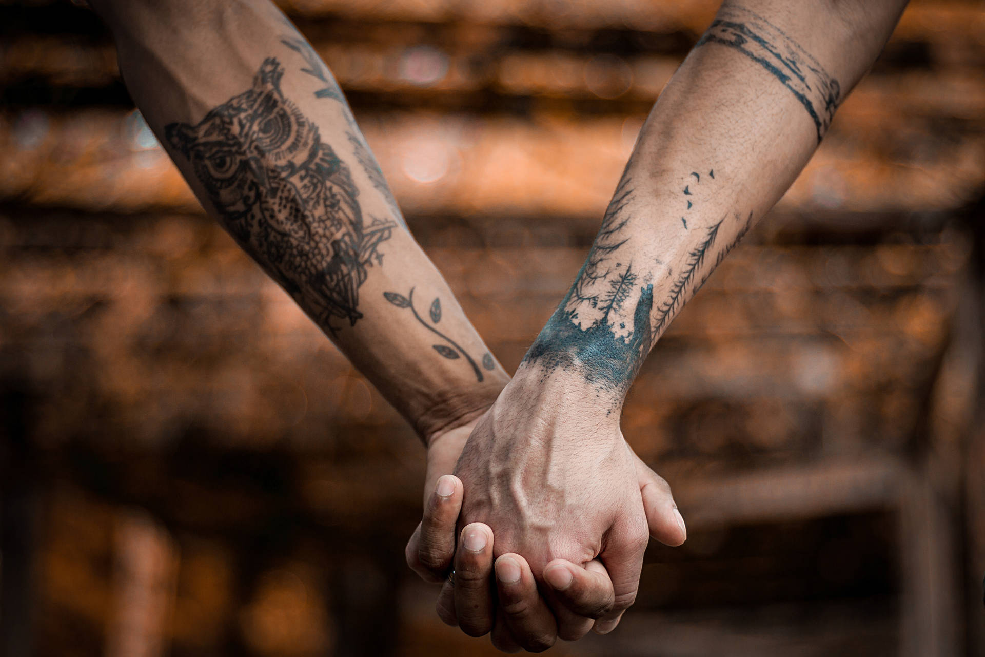 Tattooed Couple Hands Background