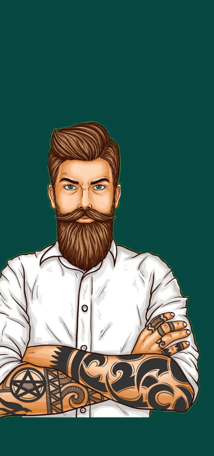 Tattooed Man Beard Logo Vector Pop Art Background