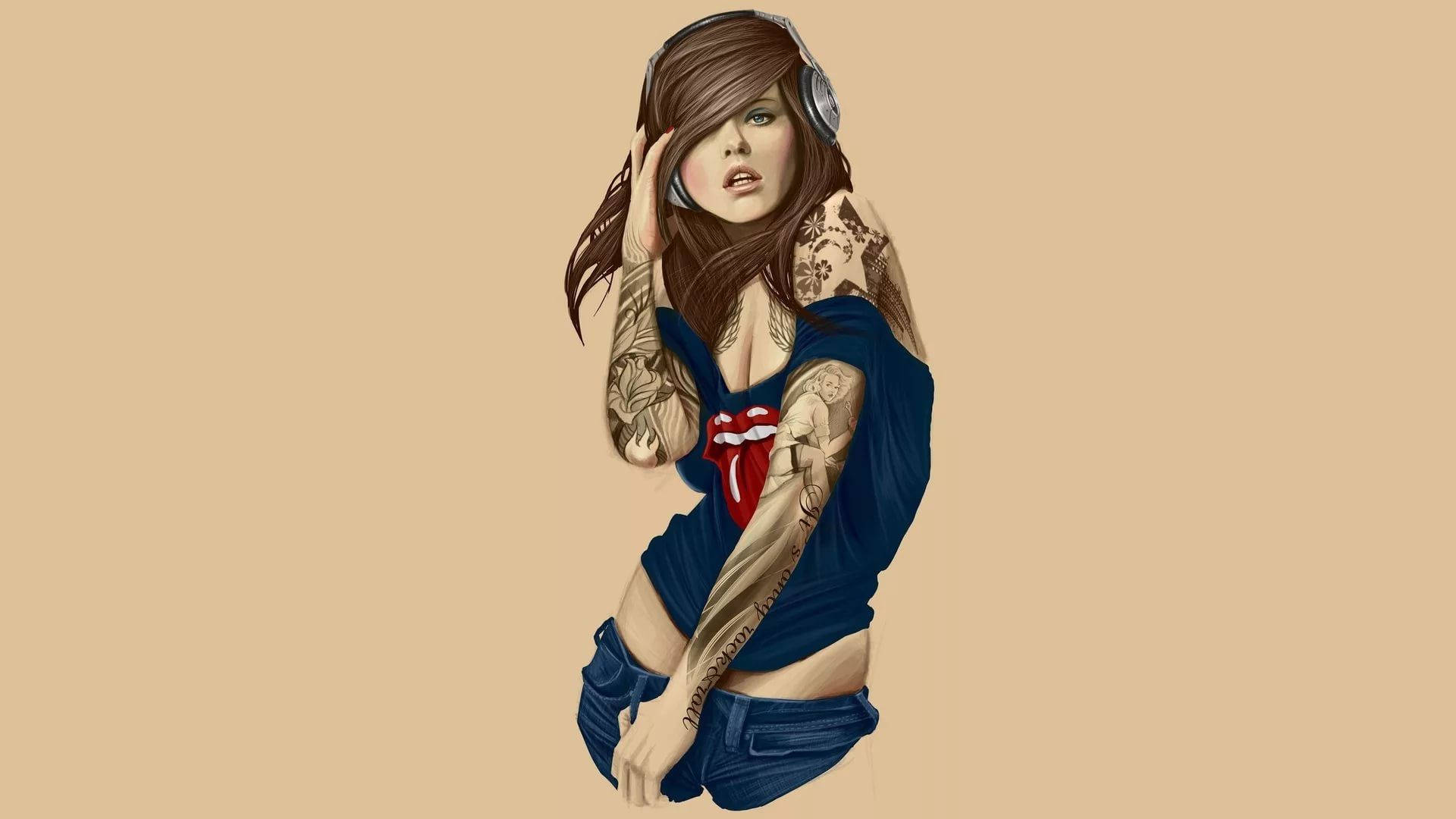 Tattooed Woman With Swag Background