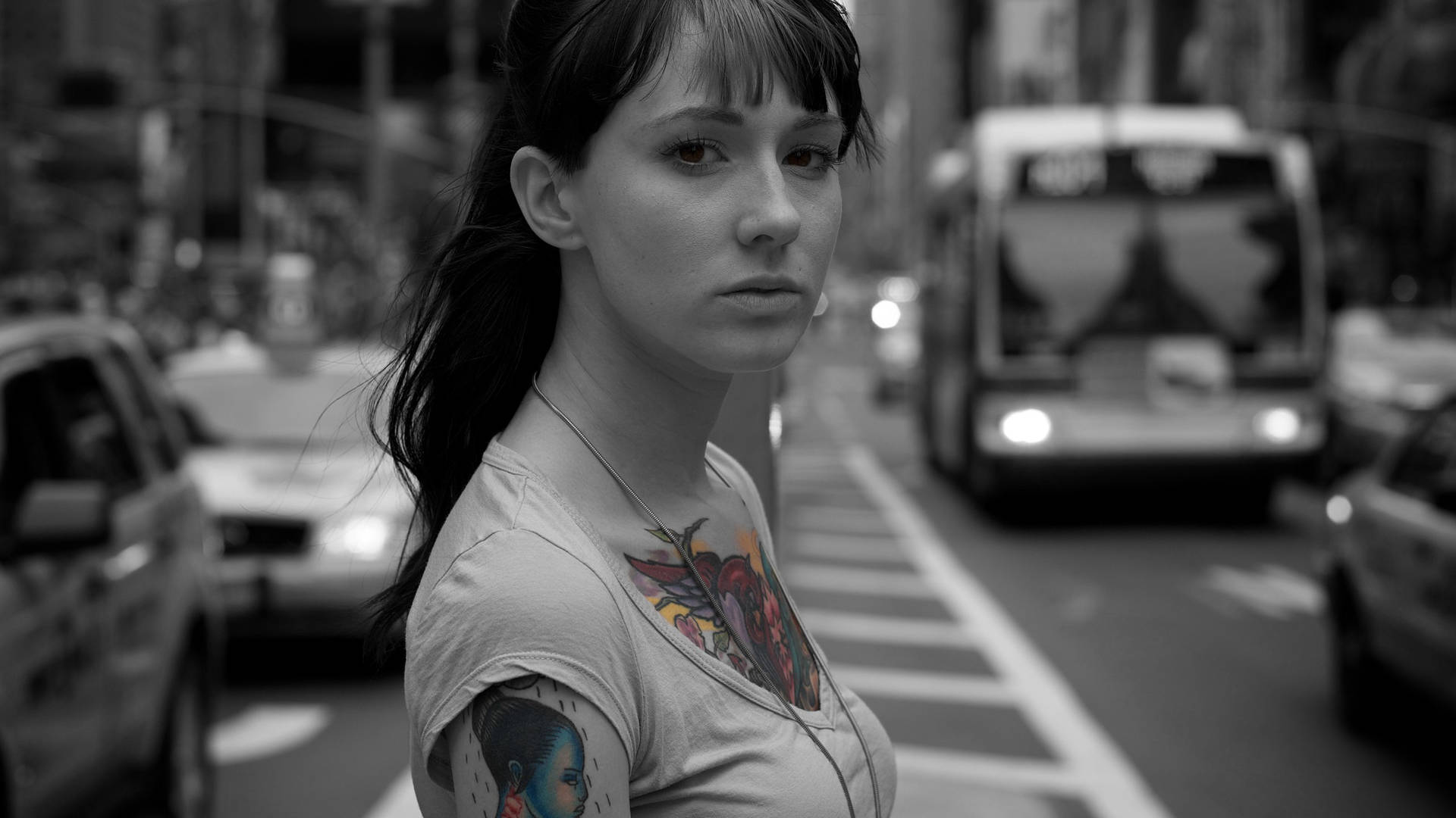 Tattooed Women On Time Square Nyc