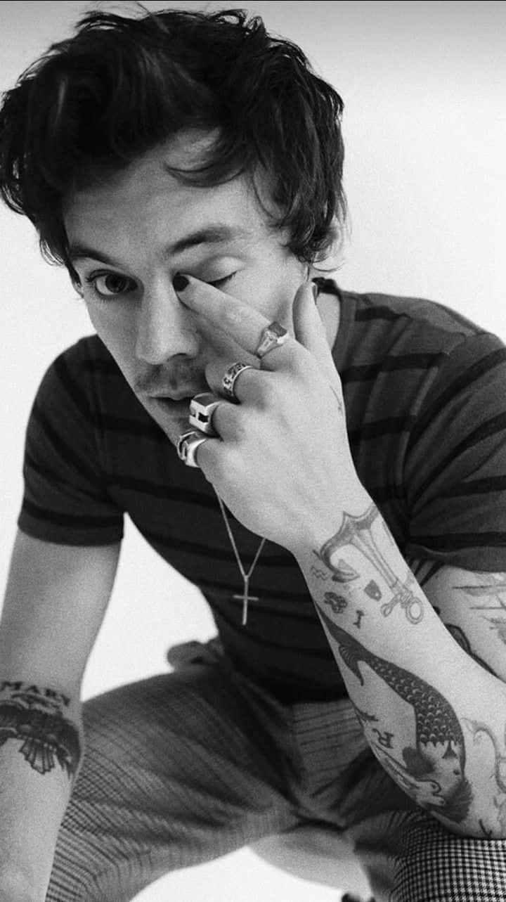 Tattoos Of Harry Styles Black And White Background