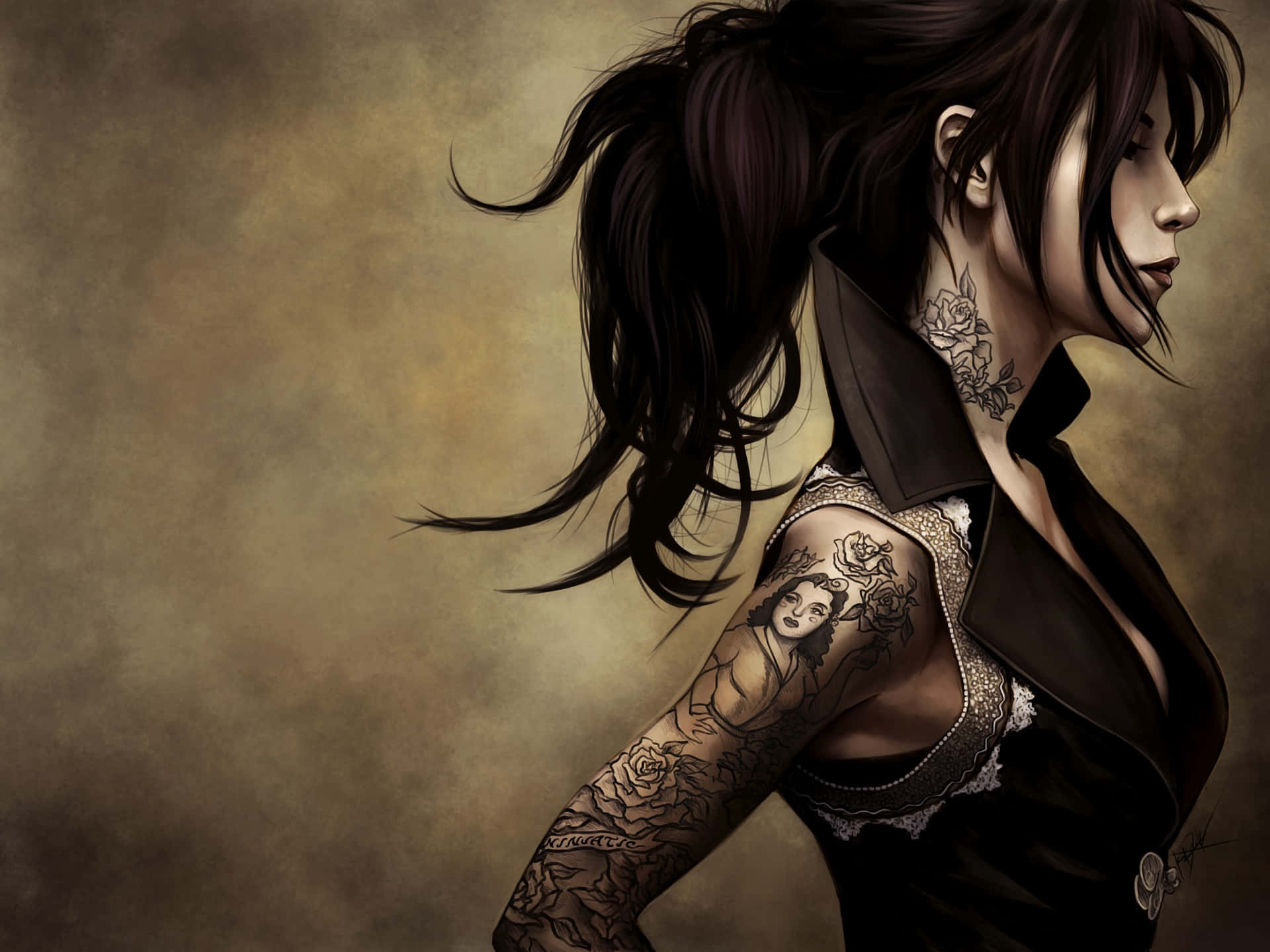 Tatuaje En El Cuello Illustrated Woman Background