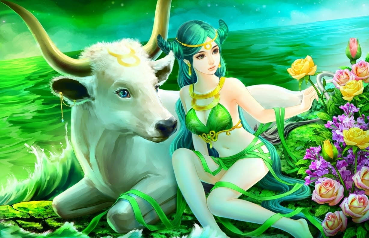 Taurus Green Clothes Girl Background