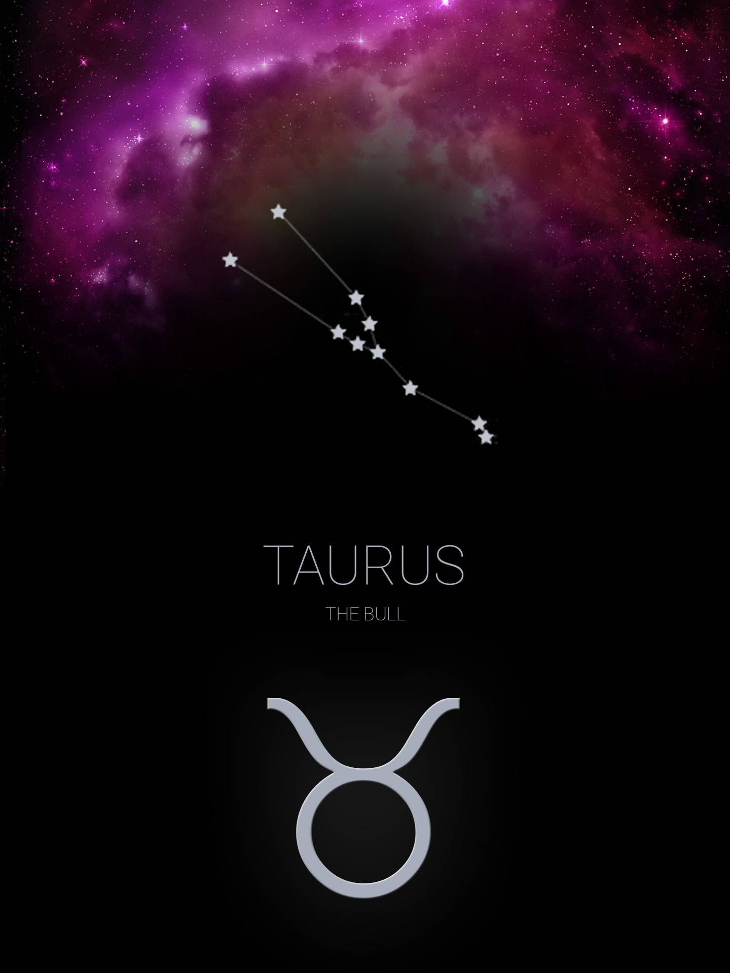 Taurus Zodiac Symbol Shining Brightly Against A Vibrant Purple Galaxy Background