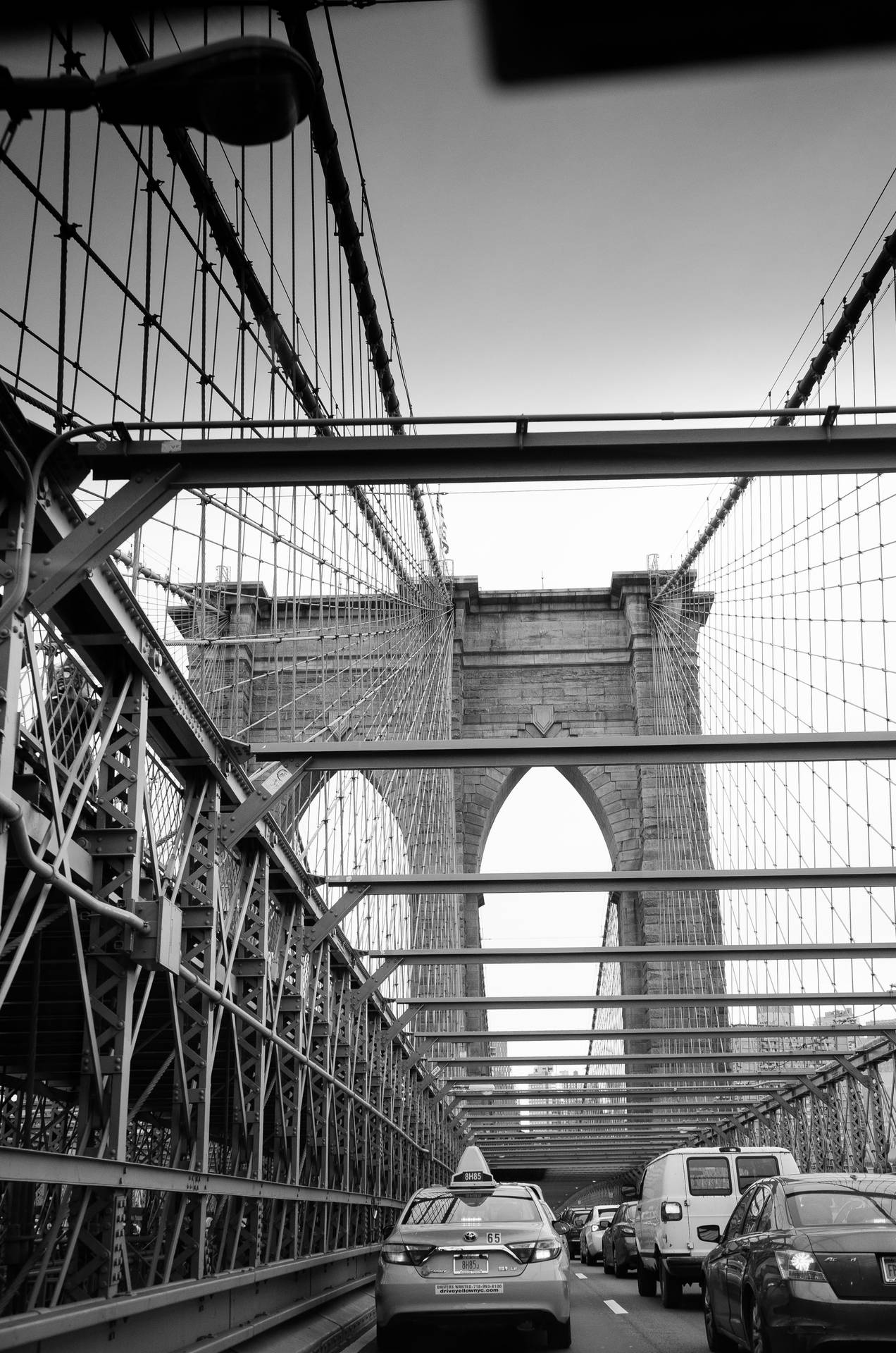 Taxicab On Brooklyn Bridge Background