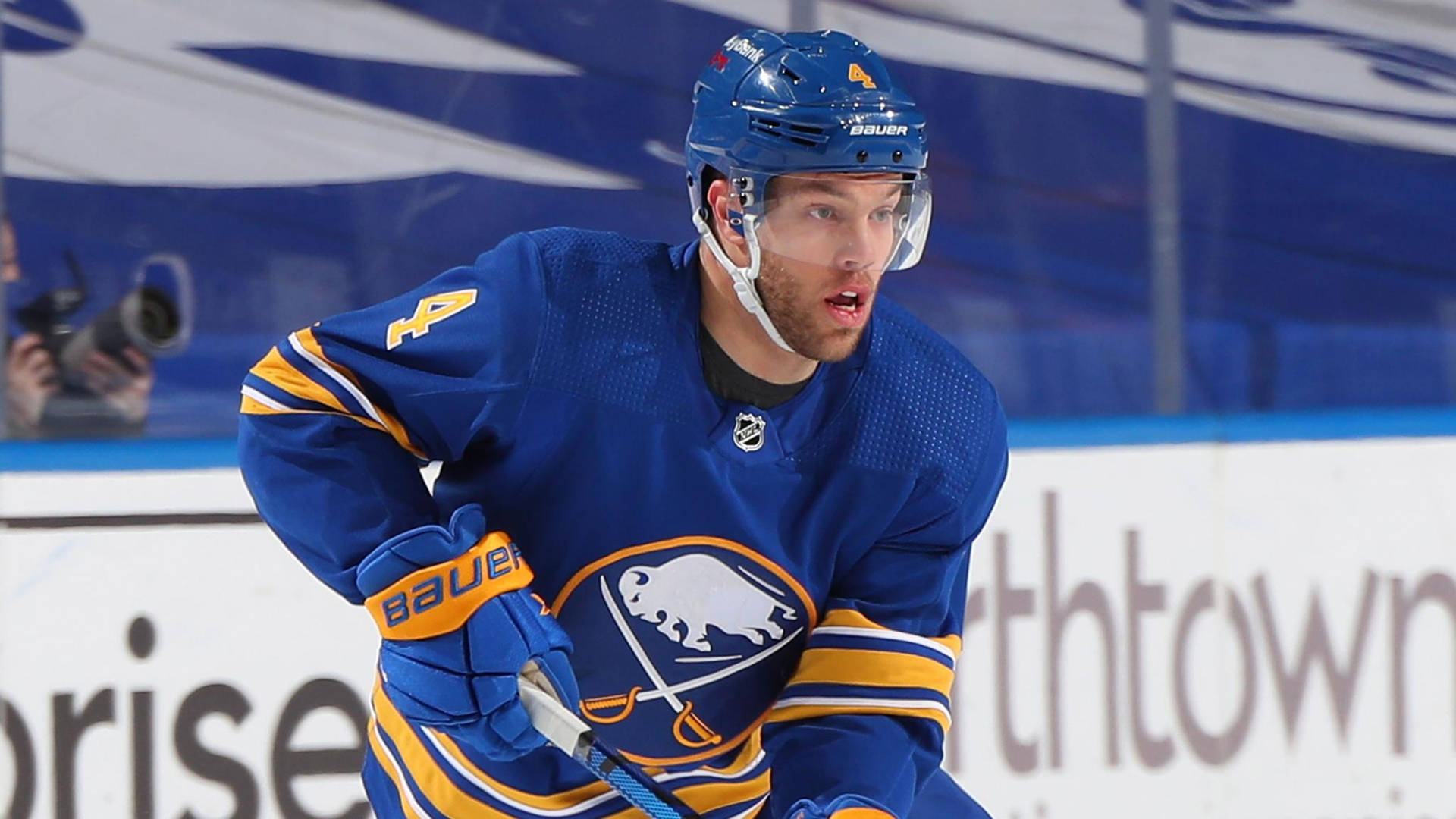 Taylor Hall Blue Buffalo Sabres Uniform Background