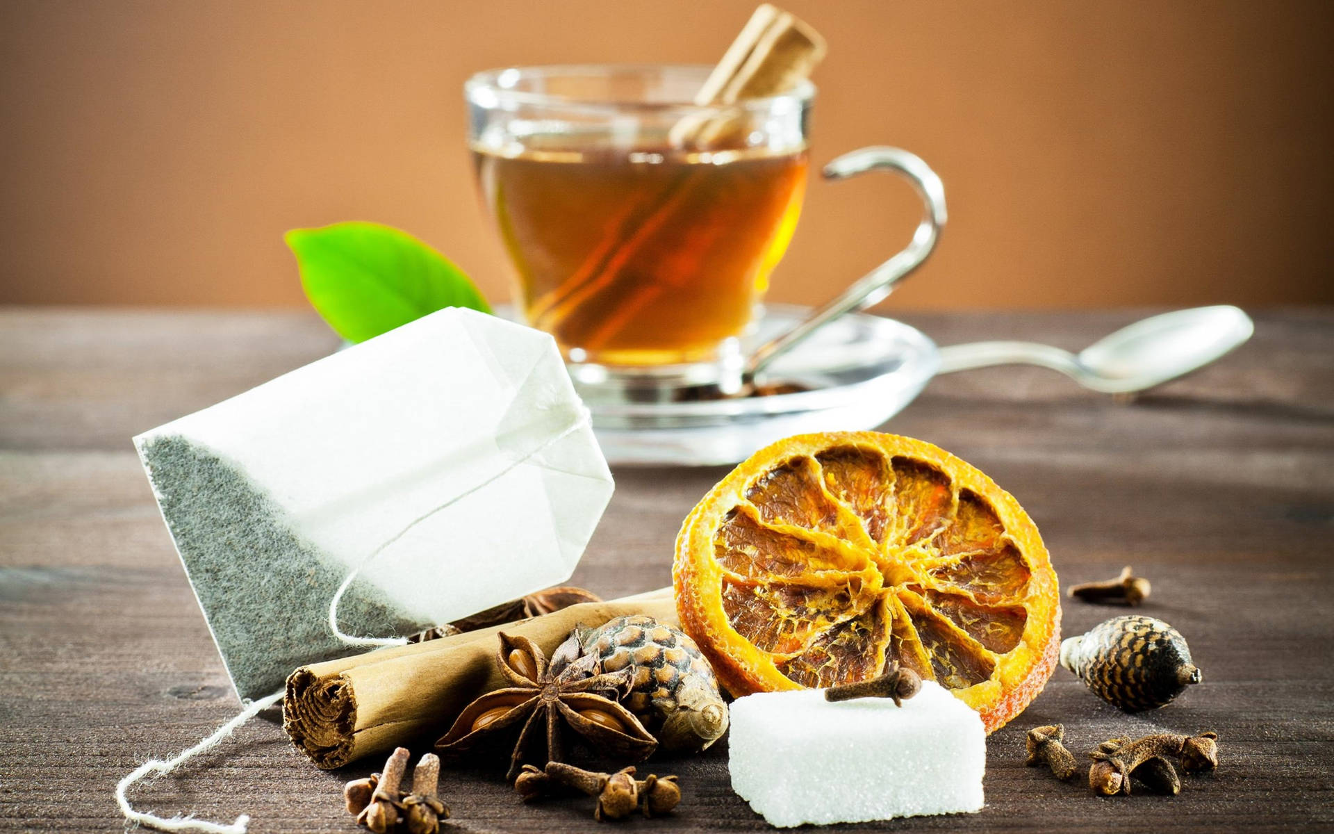 Tea Bag With Dried Lemon Background