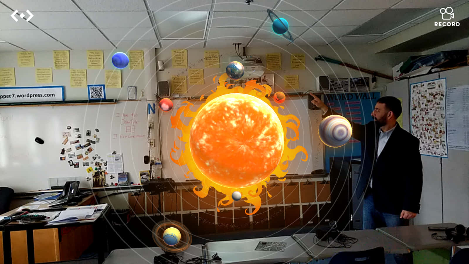 Teacher Teaching With Augmented Reality Background