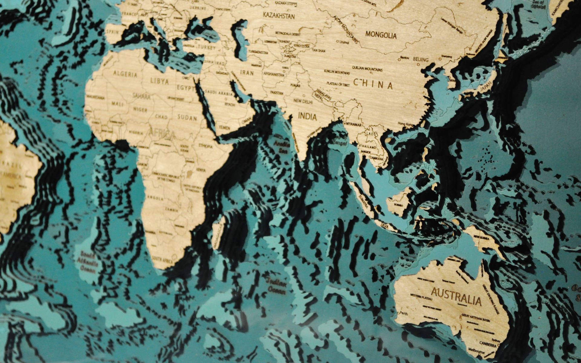 Teal And Brown Topographic Map