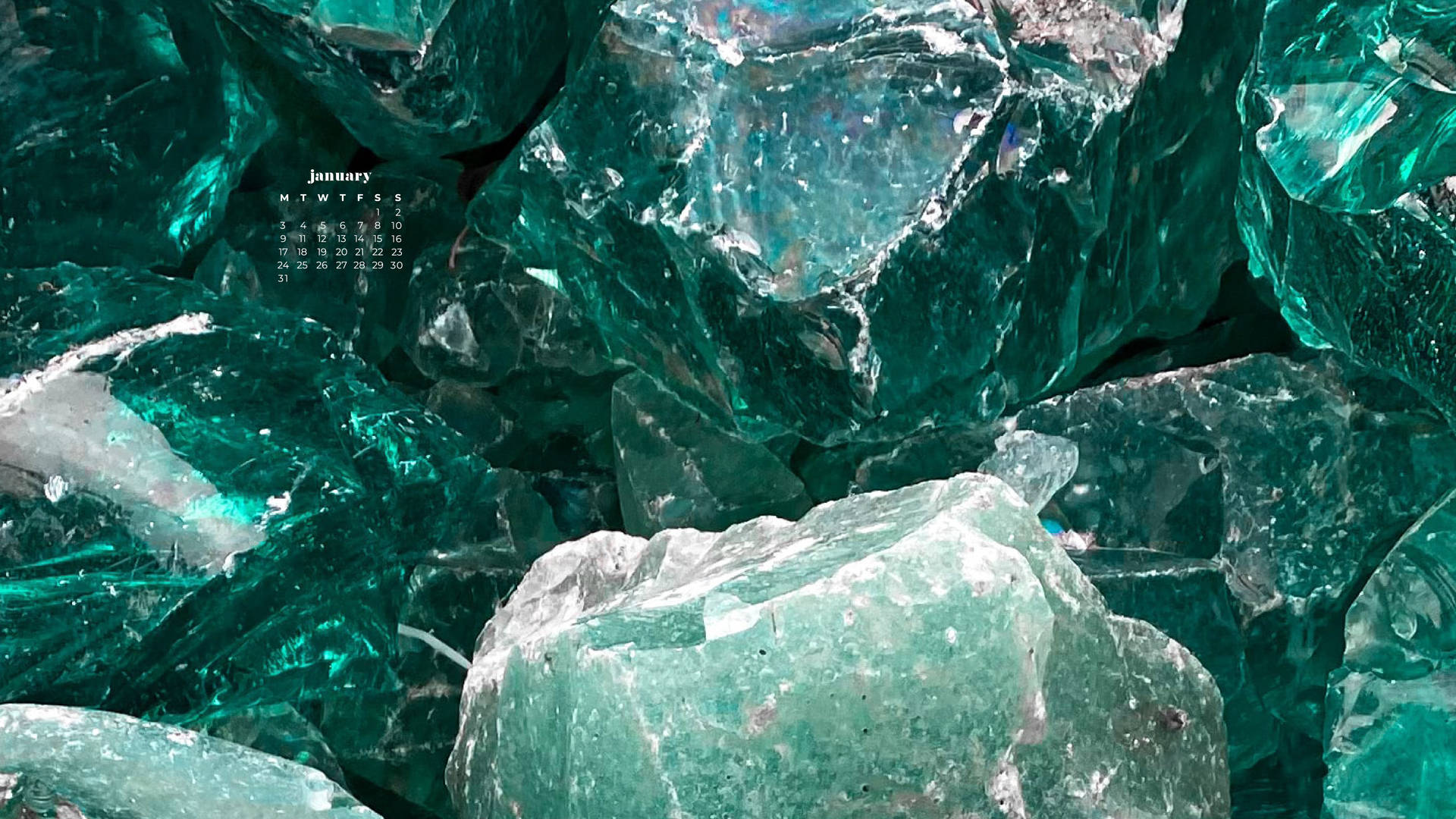 Teal Crystals January 2022 Calendar Background