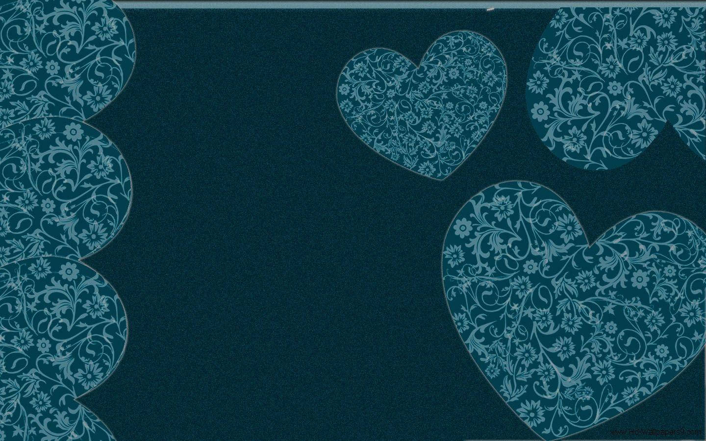 Teal Floral Hearts Cute Desktop Background